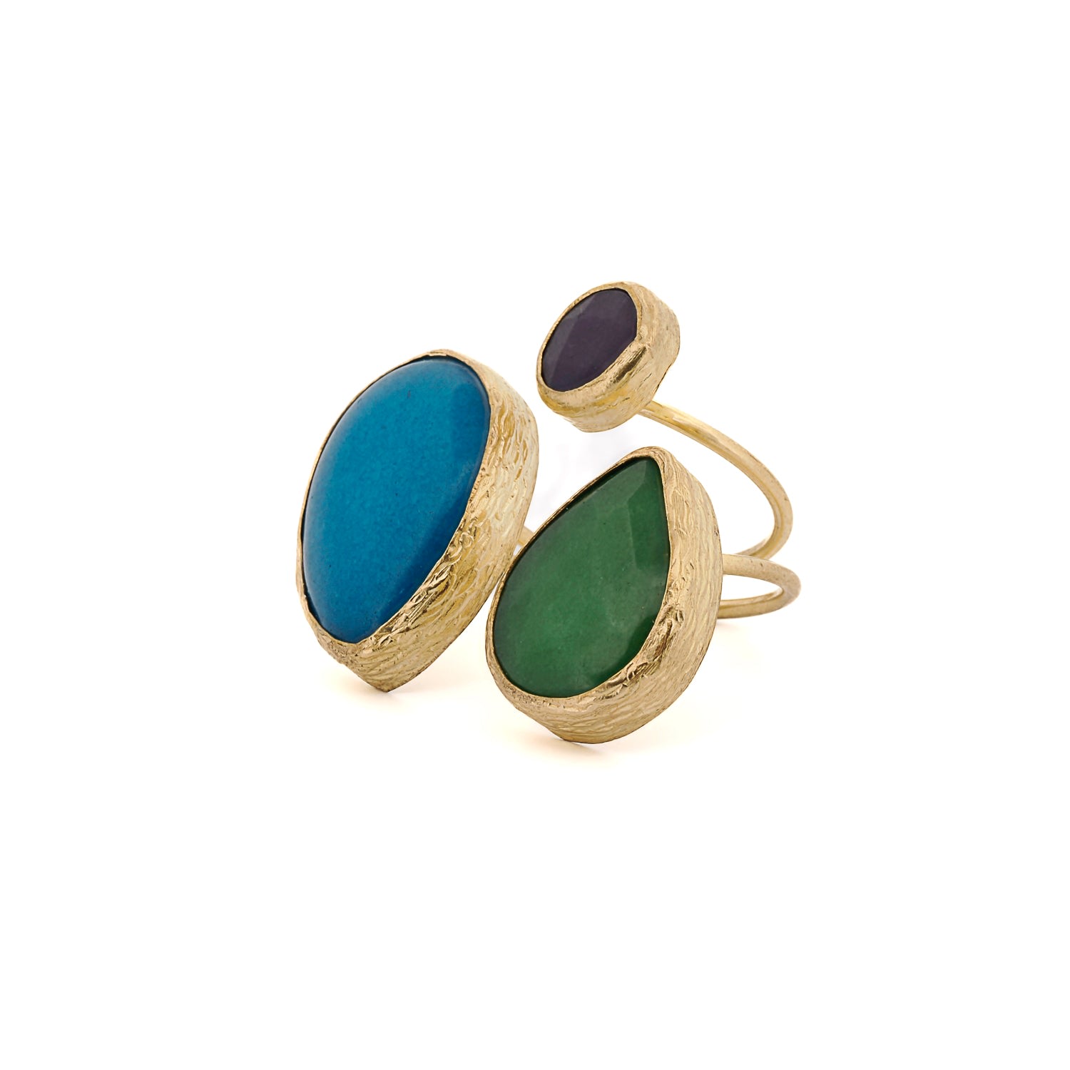 Women’s Green / Blue / Black Triple Gemstone Color Symphony Adjustable Chunky Ring - Multicolor Ebru Jewelry