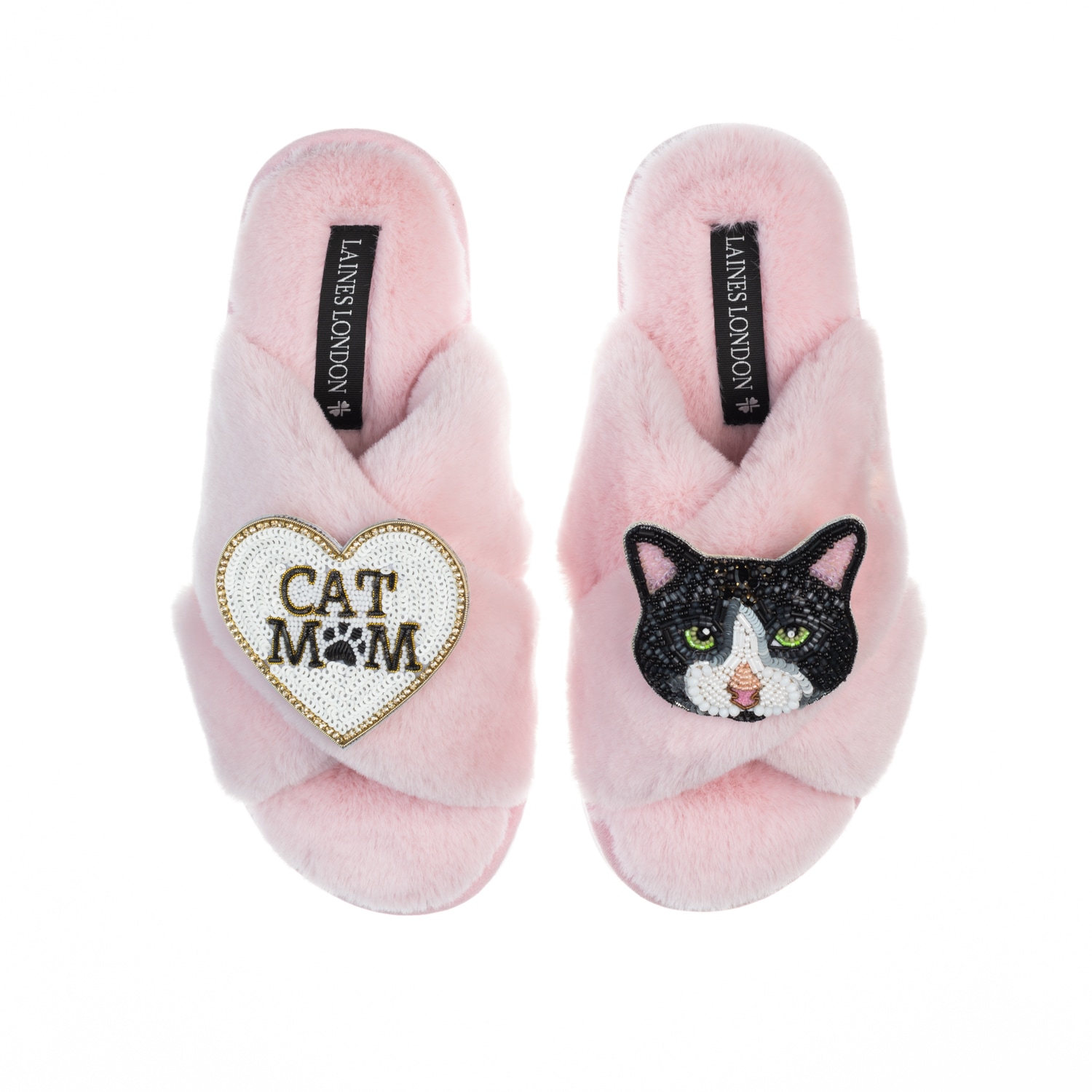 Laines London Women's Pink / Purple Classic Laines Slippers With Cat Mum/mom & Oreo Cat Brooches - Pink In Pink/purple