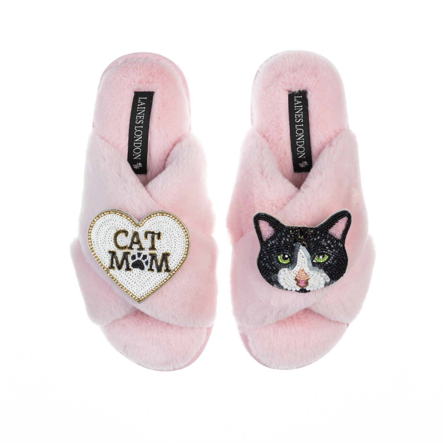 Laines London Women's Pink / Purple Classic Laines Slippers With Cat Mum/mom & Oreo Cat Brooches - Pink