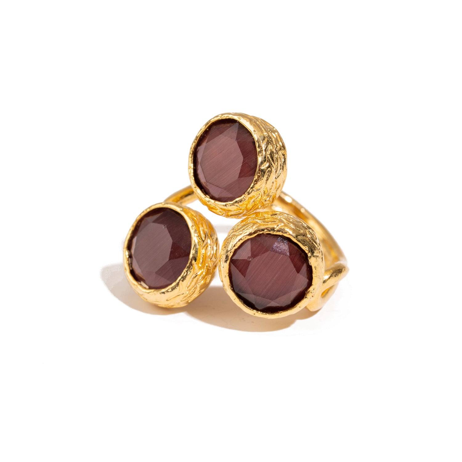 Ebru Jewelry Women's Gold / Brown Triple Garnet Glow Gold Adjustable Ring - Brown In Gold