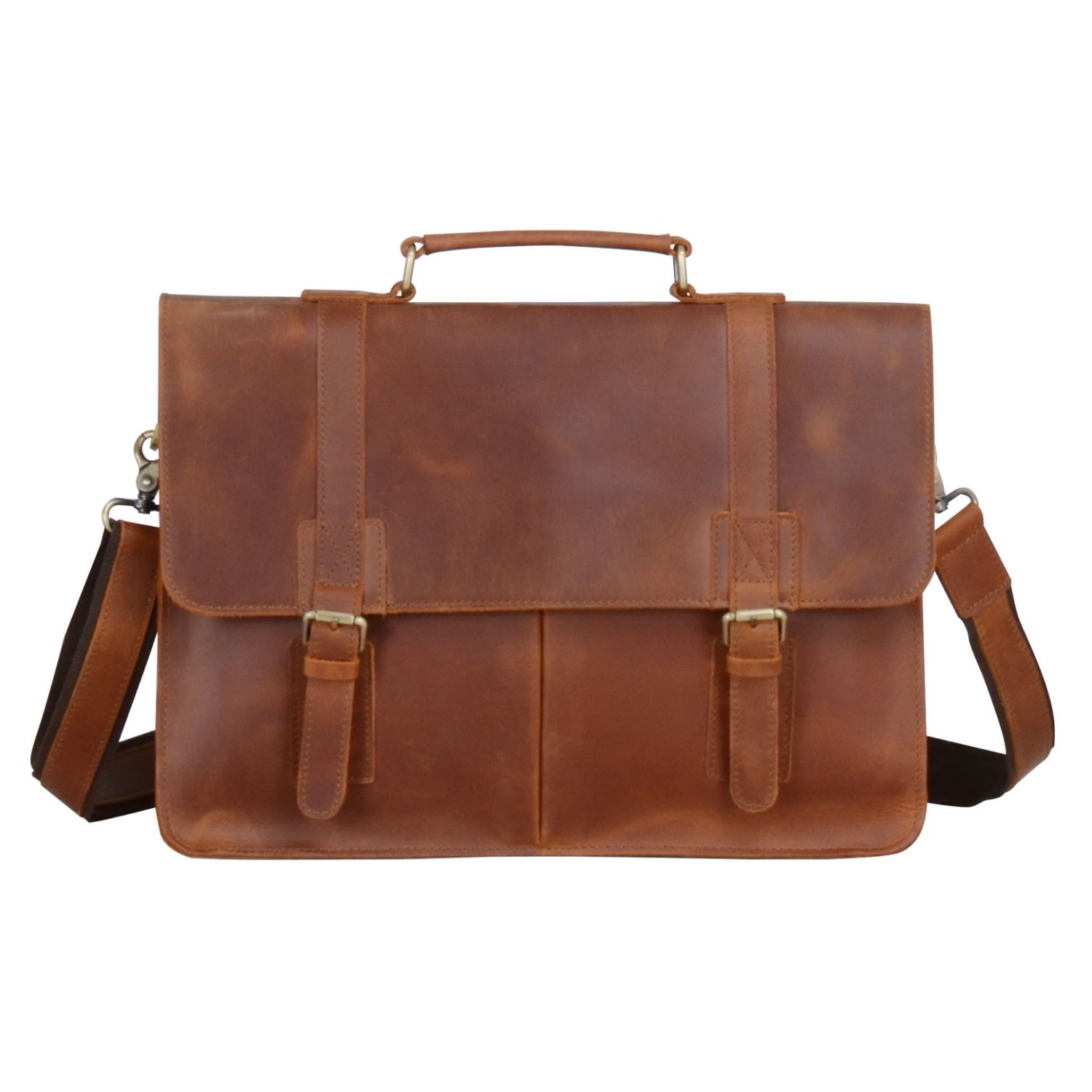 Touri Men's Worn Look Genuine Leather Briefcase - Worn Brown In Brown