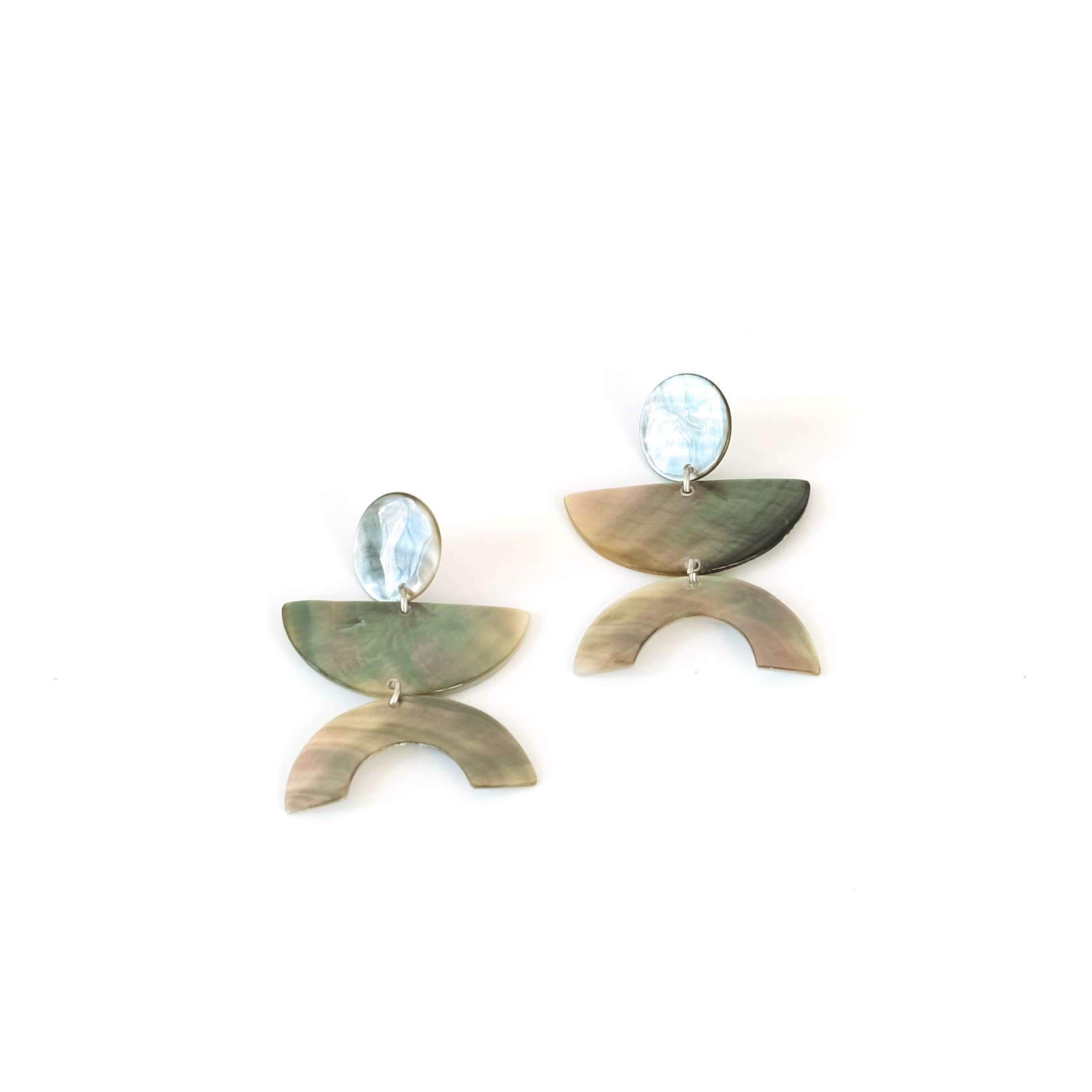 Women’s Iridescent Grey Long Geometric Earrings - Mother Of Pearl Earrings Likh