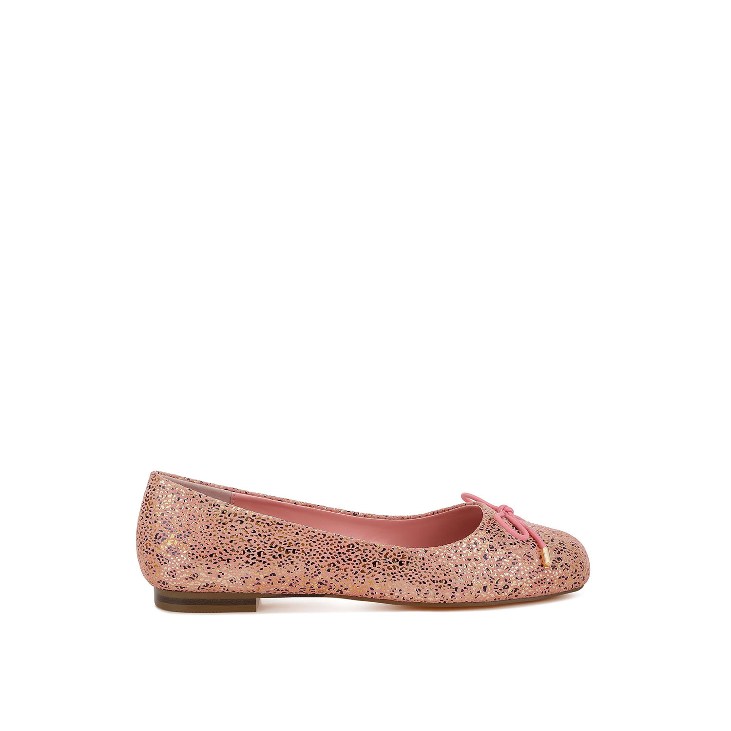 Rag & Co Women's Apollon Bow Detail Foil Print Suede Ballerinas In Pink By