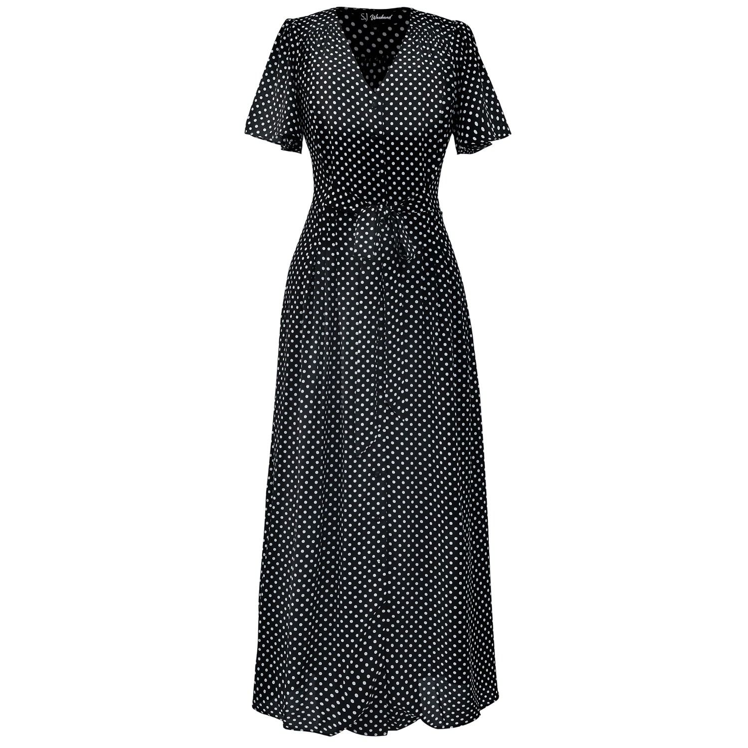 Women’s Black Polka Dot Flared Shirt-Dress Small Smart and Joy