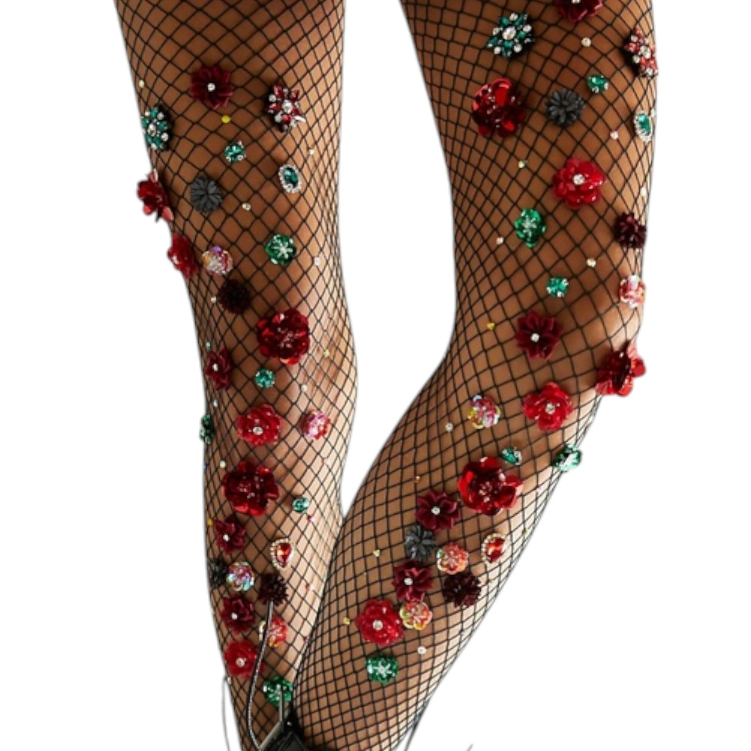 High Heel Jungle By Kathryn Eisman Women's Black Bed Of Roses Fishnet Tights In Black