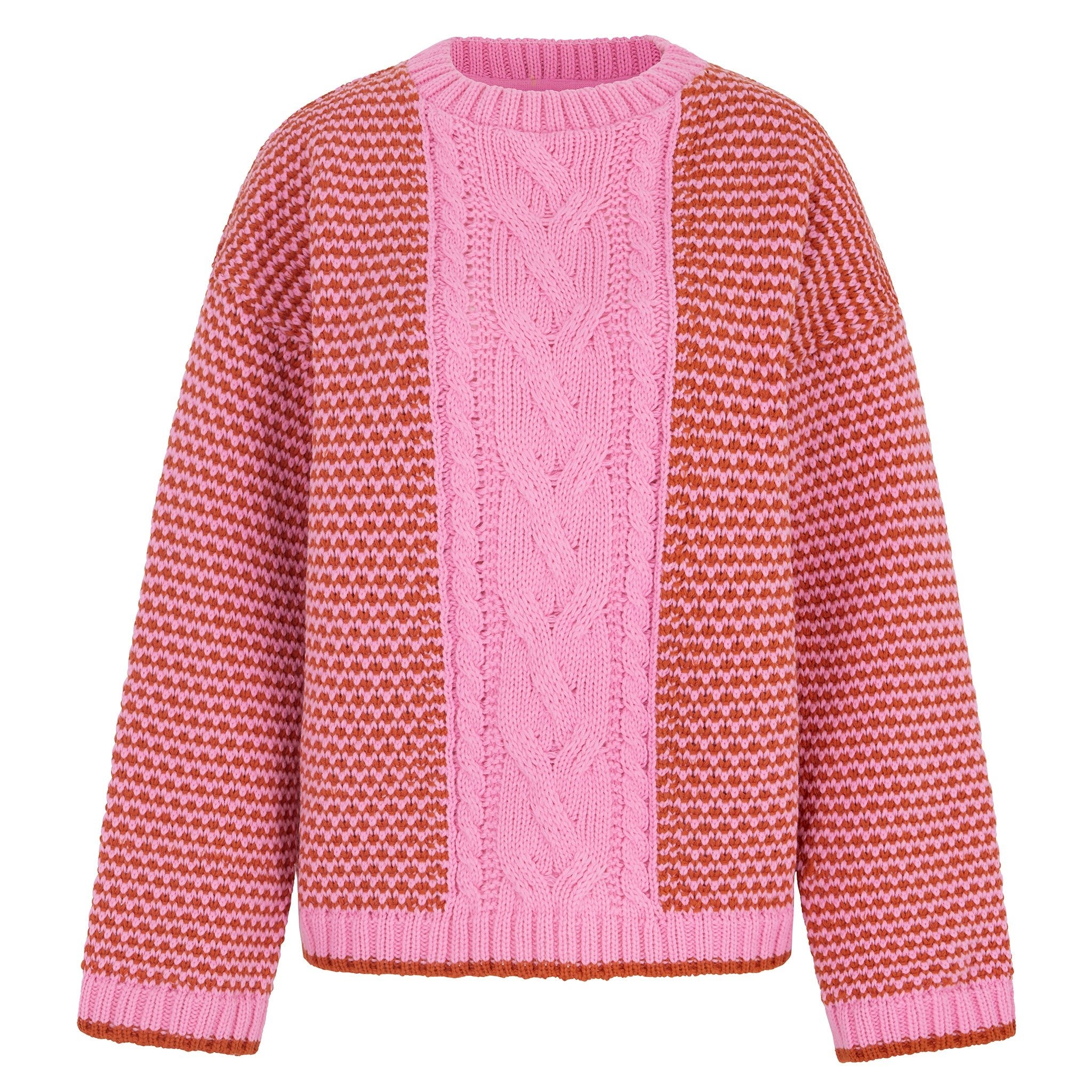 Cara & The Sky Women's Pink / Purple Frankie Cable Crew Neck Jumper - Pink In Pink/purple