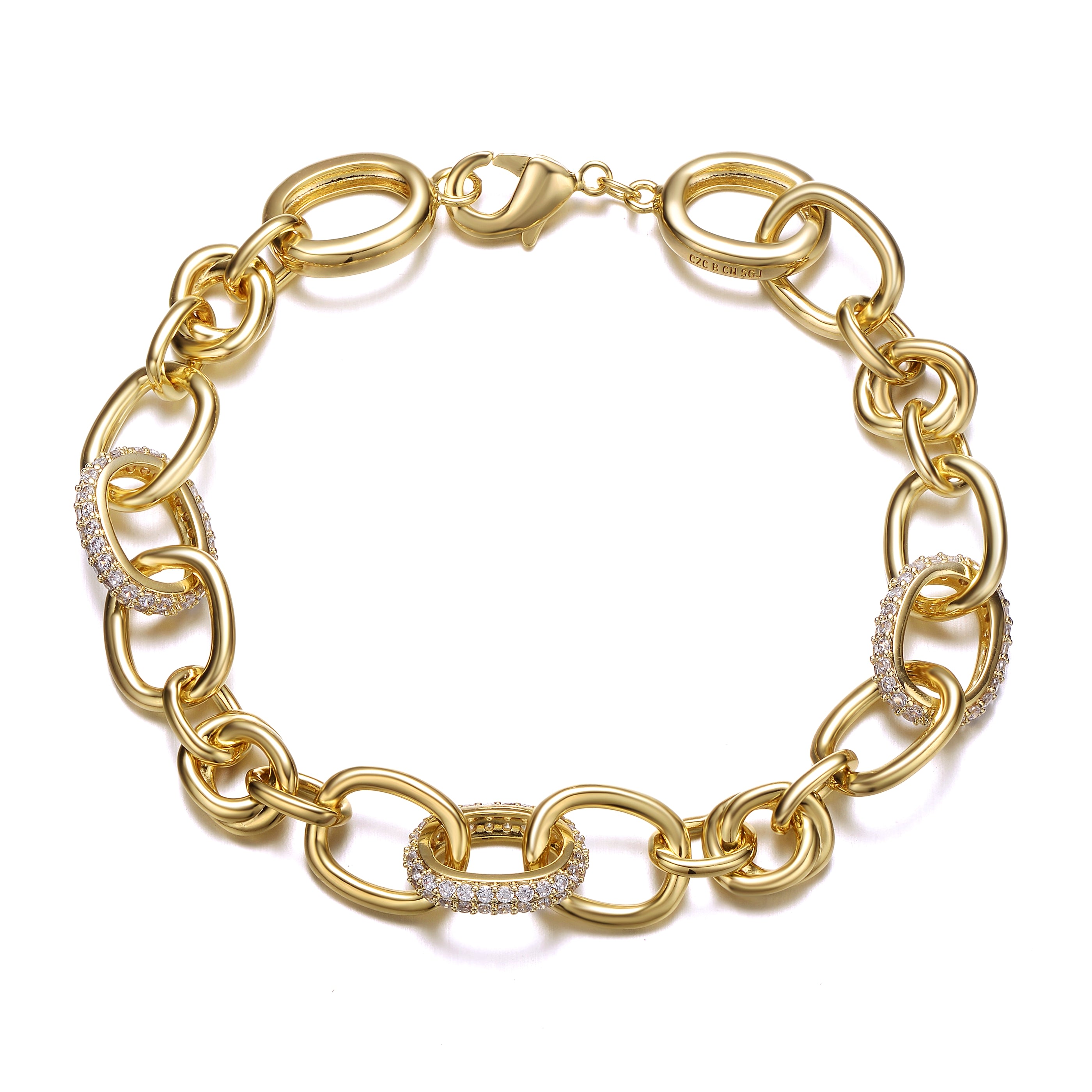 Women’s Gold / White Rachel Glauber Yellow Gold Plated With Cubic Zirconia Tubular Cable Link Love Knot Bracelet Genevive Jewelry