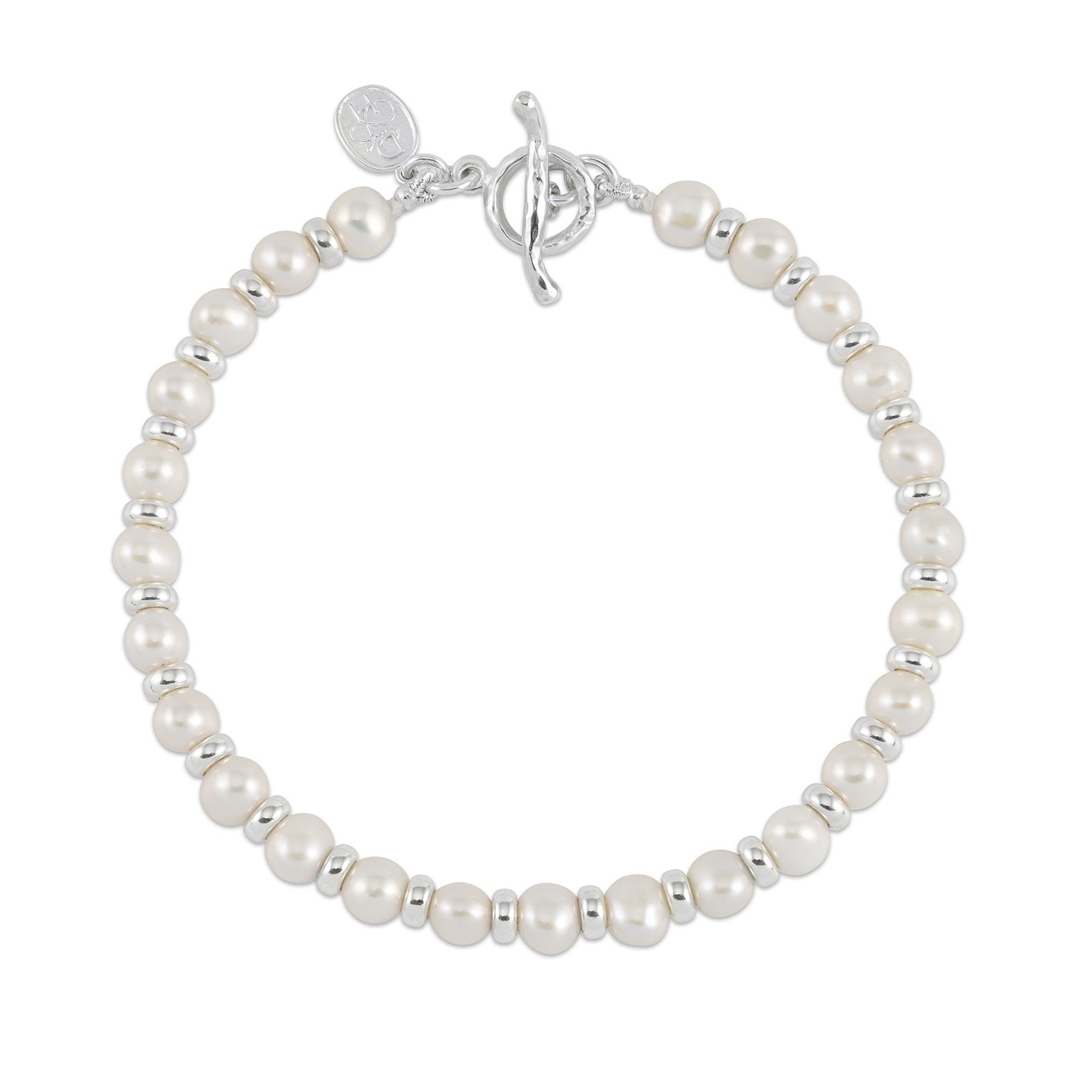 Dower & Hall Men's White Pearls Halo Bracelet In Sterling Silver In Metallic