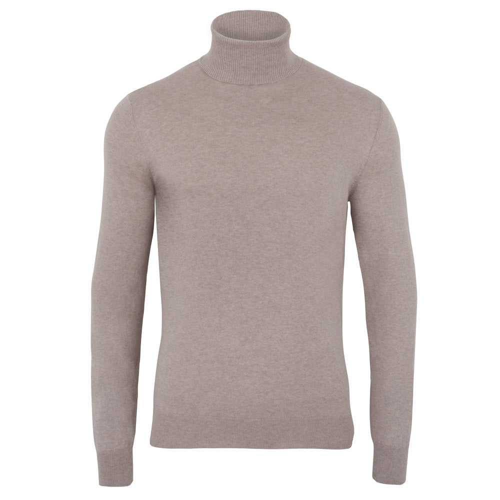 Paul James Knitwear Neutrals Mens Ultra Fine Cotton Atwood Roll Neck Jumper - Fawn