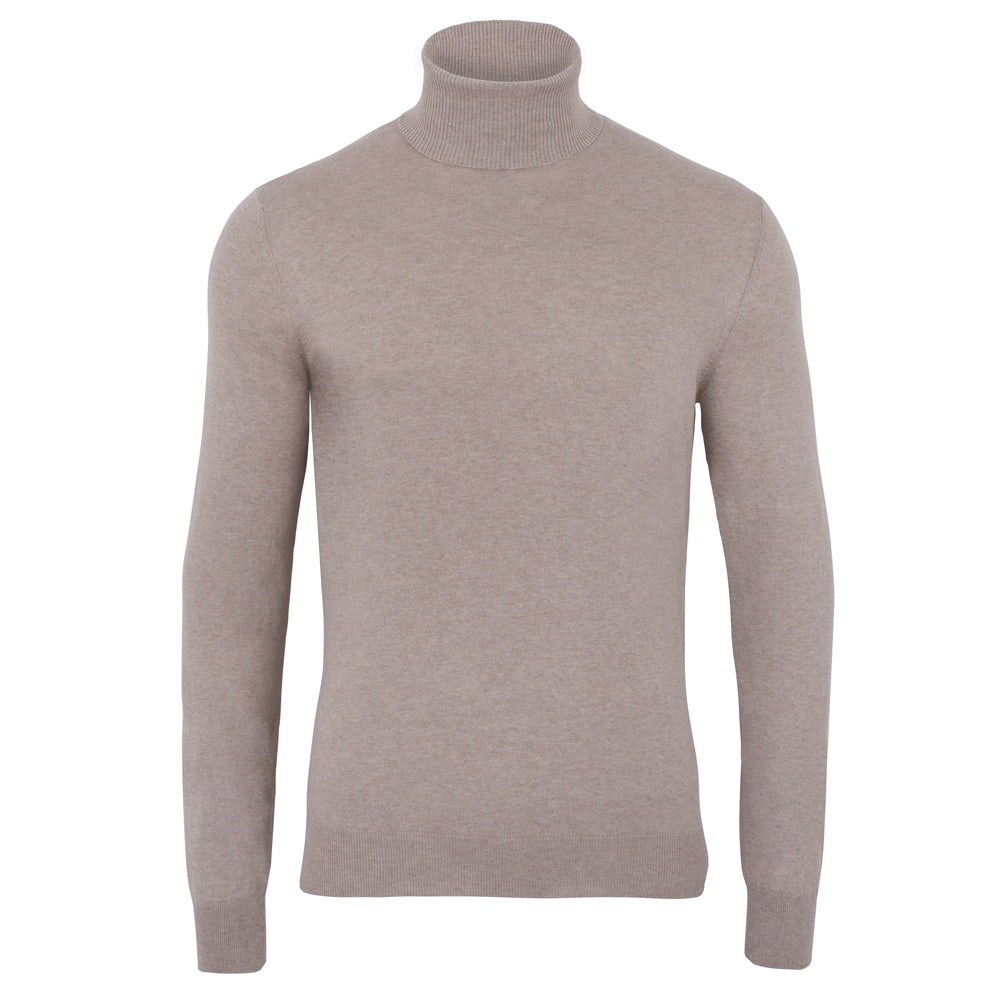 Neutrals Mens Ultra Fine Cotton Atwood Roll Neck Jumper - Fawn Medium Paul James Knitwear