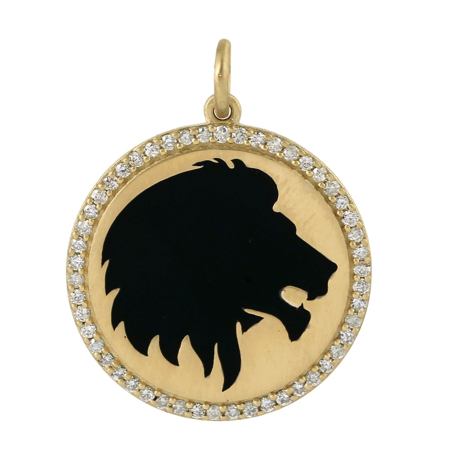 Women's White / Gold 14K Yellow Gold Black Enamel Lion Medallion Diamond Pendant | Artisan