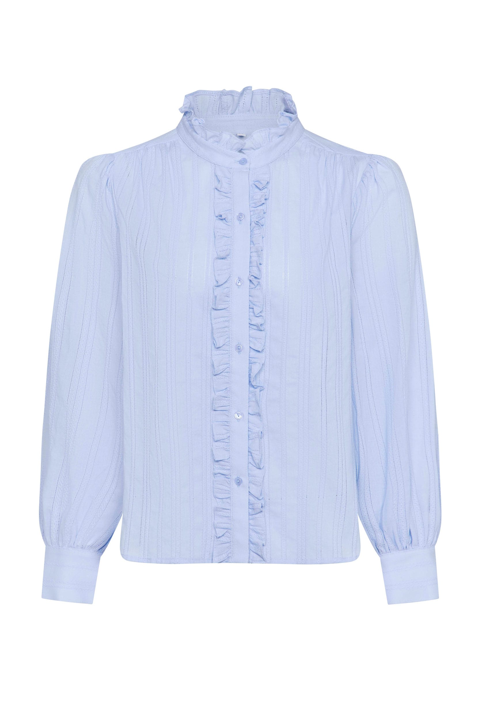 Guinea Women's Frill Fronted Cotton Blouse - Pale Blue