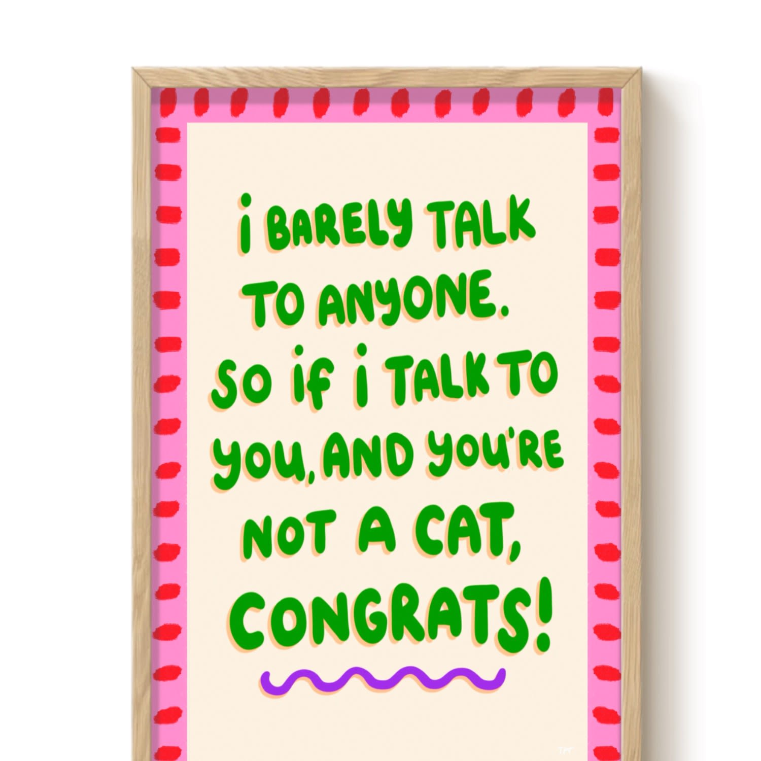 The Paper Tail Green / Pink Congrats - Funny Cat Print - A3 In Multi