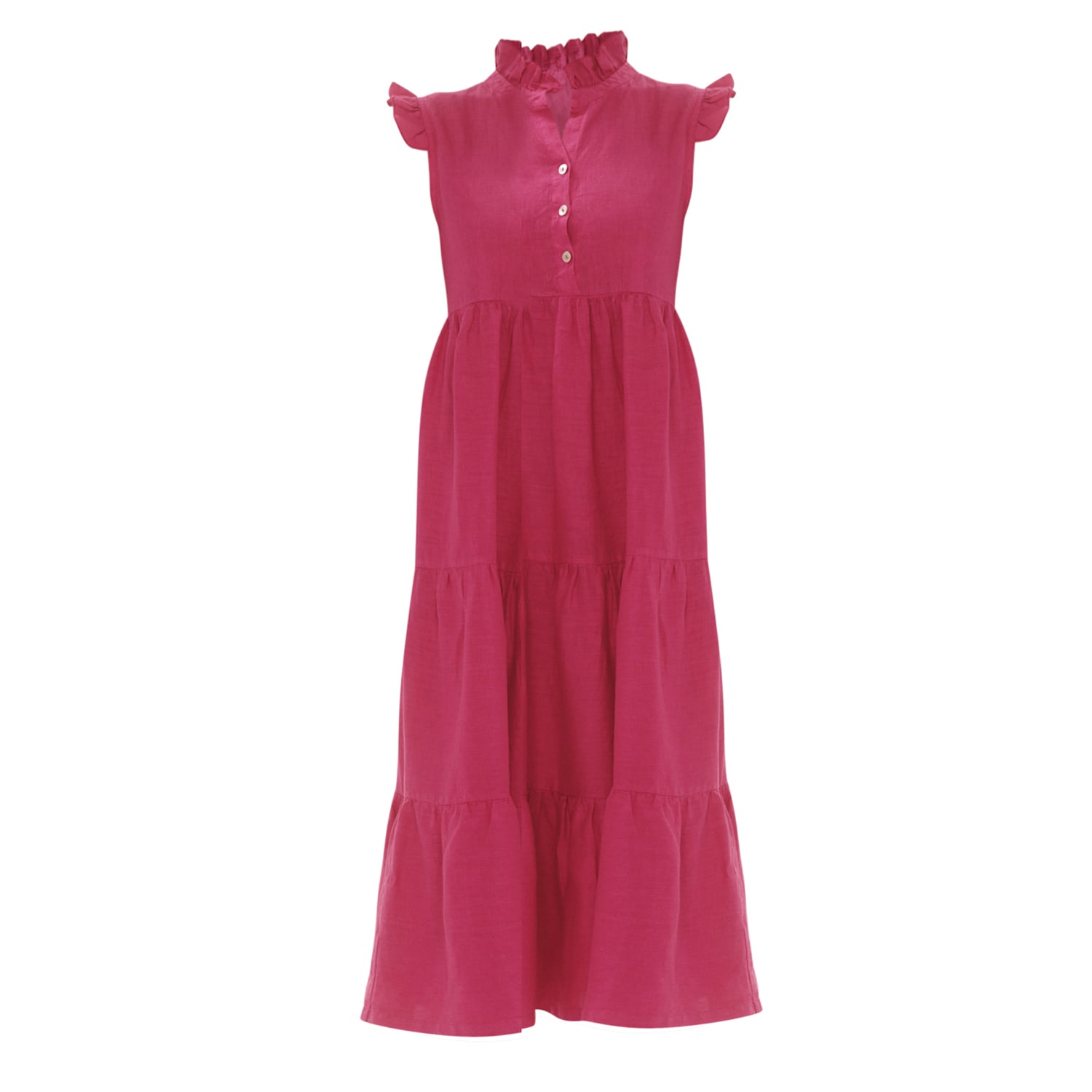 Haris Cotton Women's Pink / Purple Maxi Linen Dress With Ruffles And Frills Fuchsia