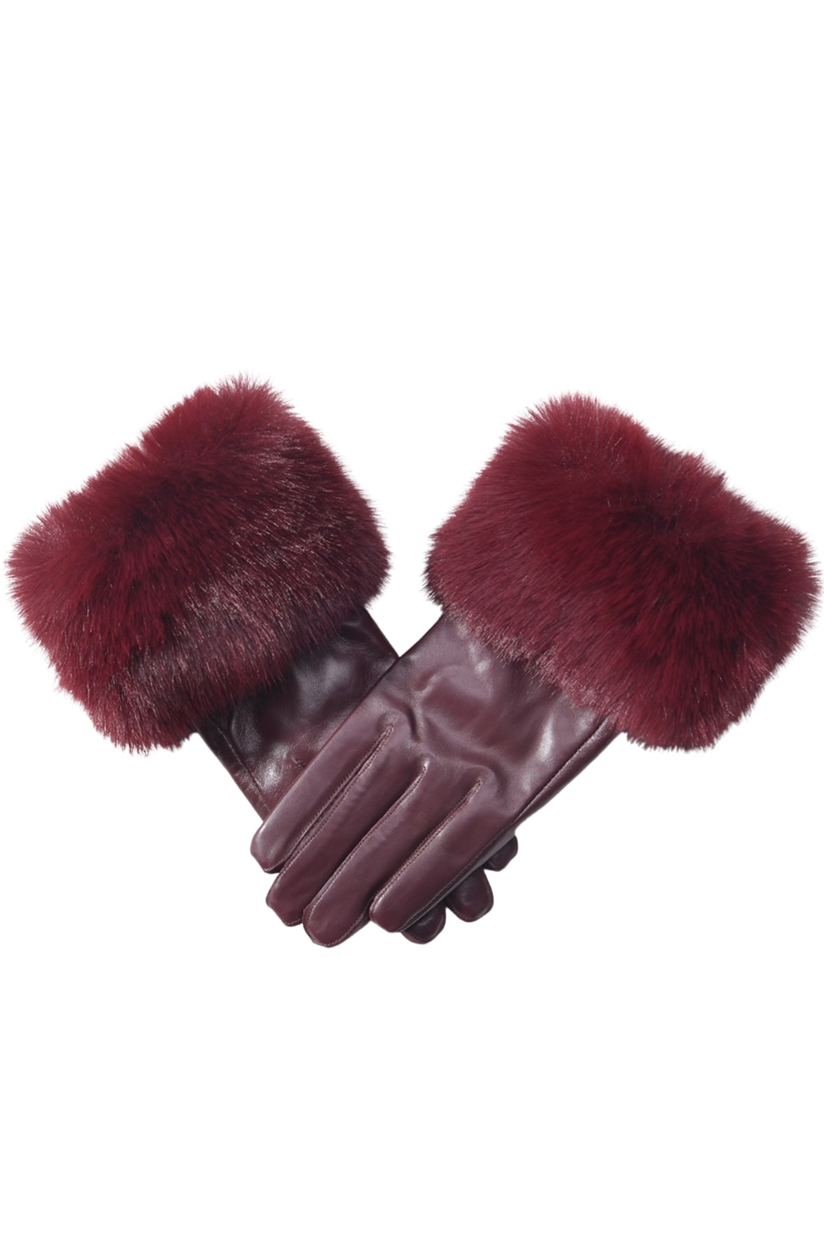 Hortons England Women's Red Leather Burgundy Gloves With Faux Fur