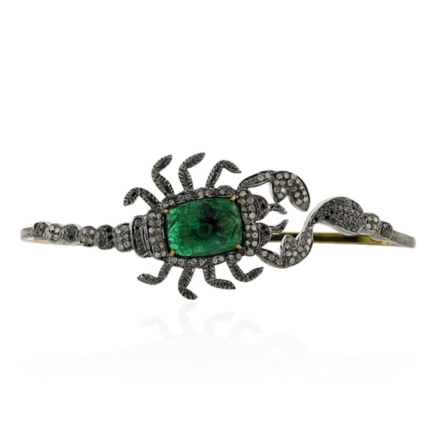 Artisan Women's Gold / Green 18k Gold 925 Silver With Emerald & Diamond Scorpio Design Palm Bracelet In Gray