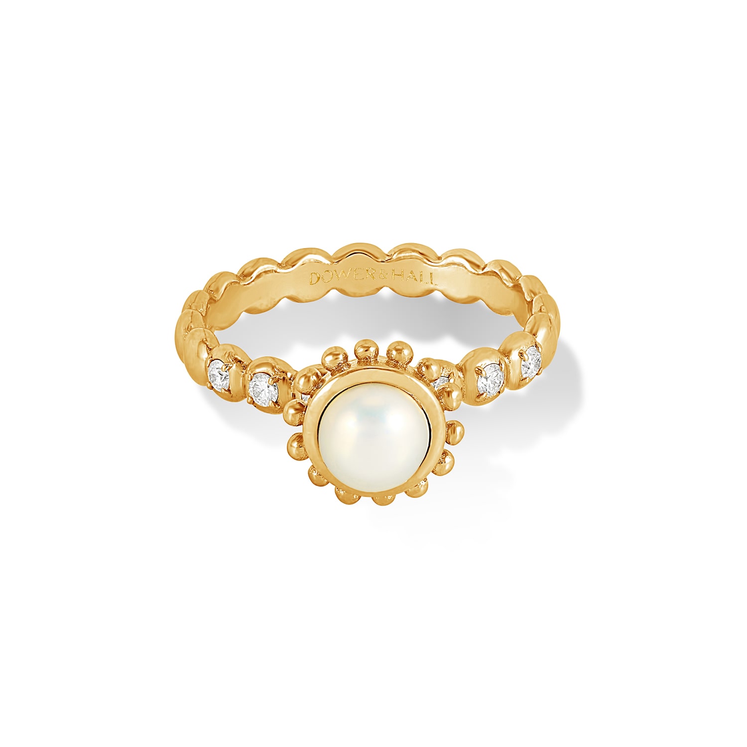 Dower & Hall Women's Solid Gold Anemone Ring With White Pearl
