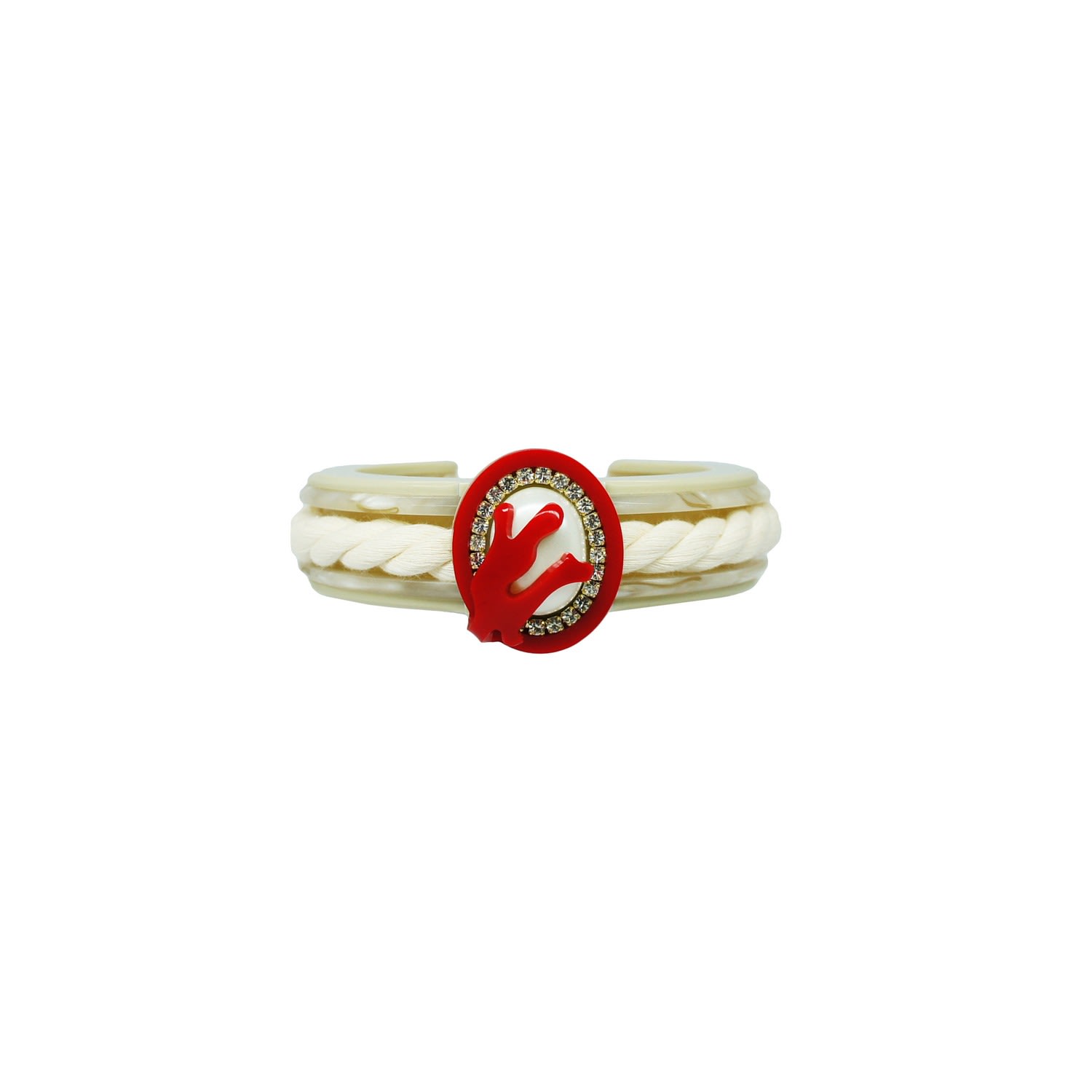 Gissa Bicalho Women's Handmade Bracelet Coral And Pearl Cord Red In Metallic