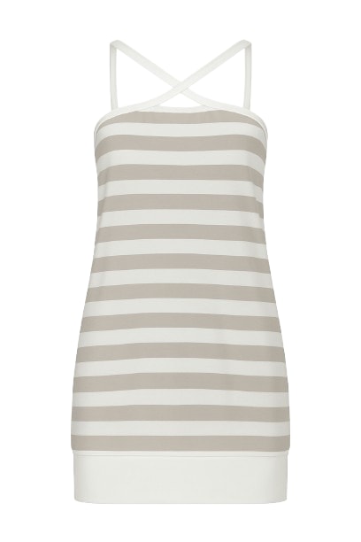 Women's Green Strappy Striped Mini Dress In Olive | Medium | Conquista