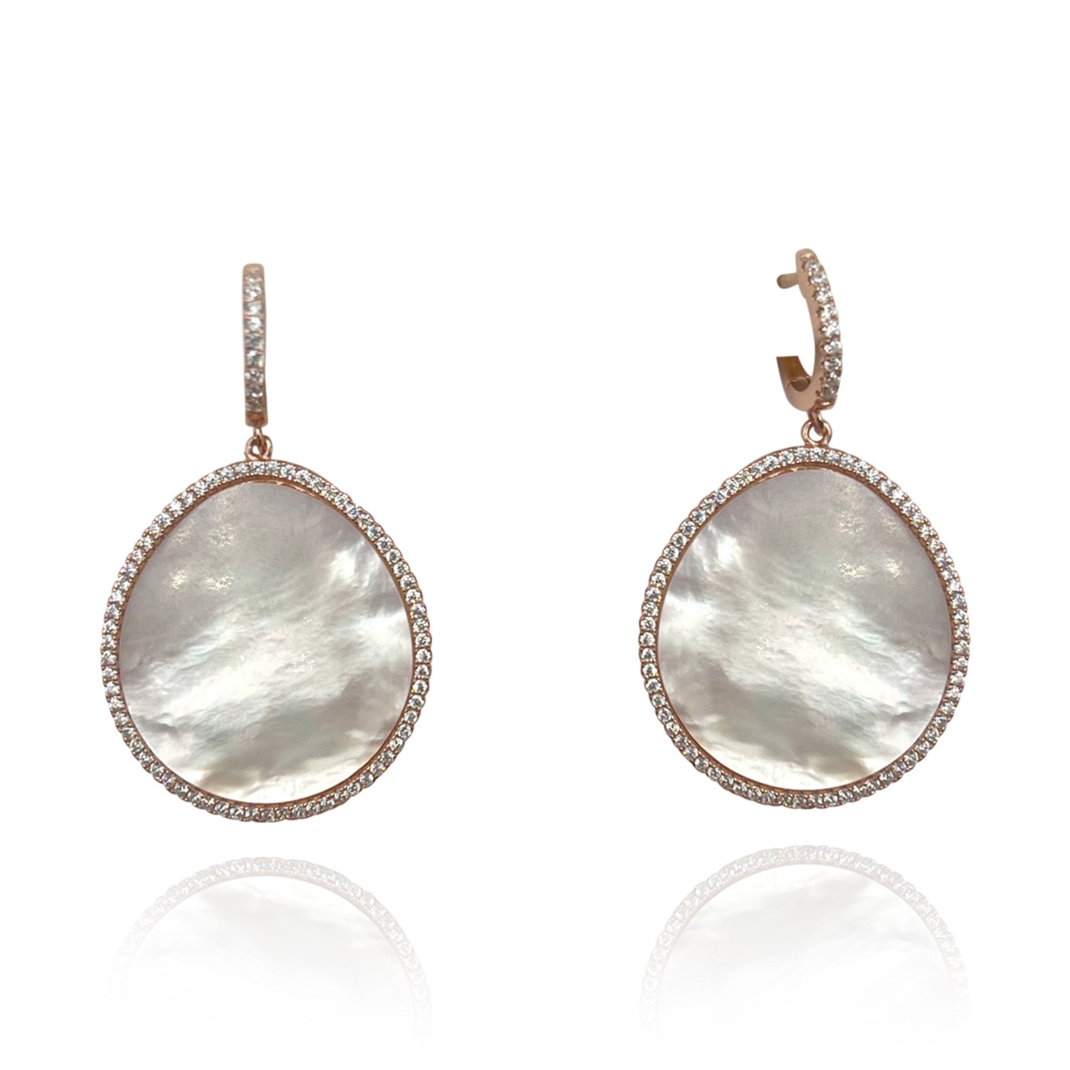 Michael Nash Jewelry Women's Neutrals / Rose Gold Rose Gold Mother Of Pearl Earrings With Micro Pave Cubic Zirconia In Gold