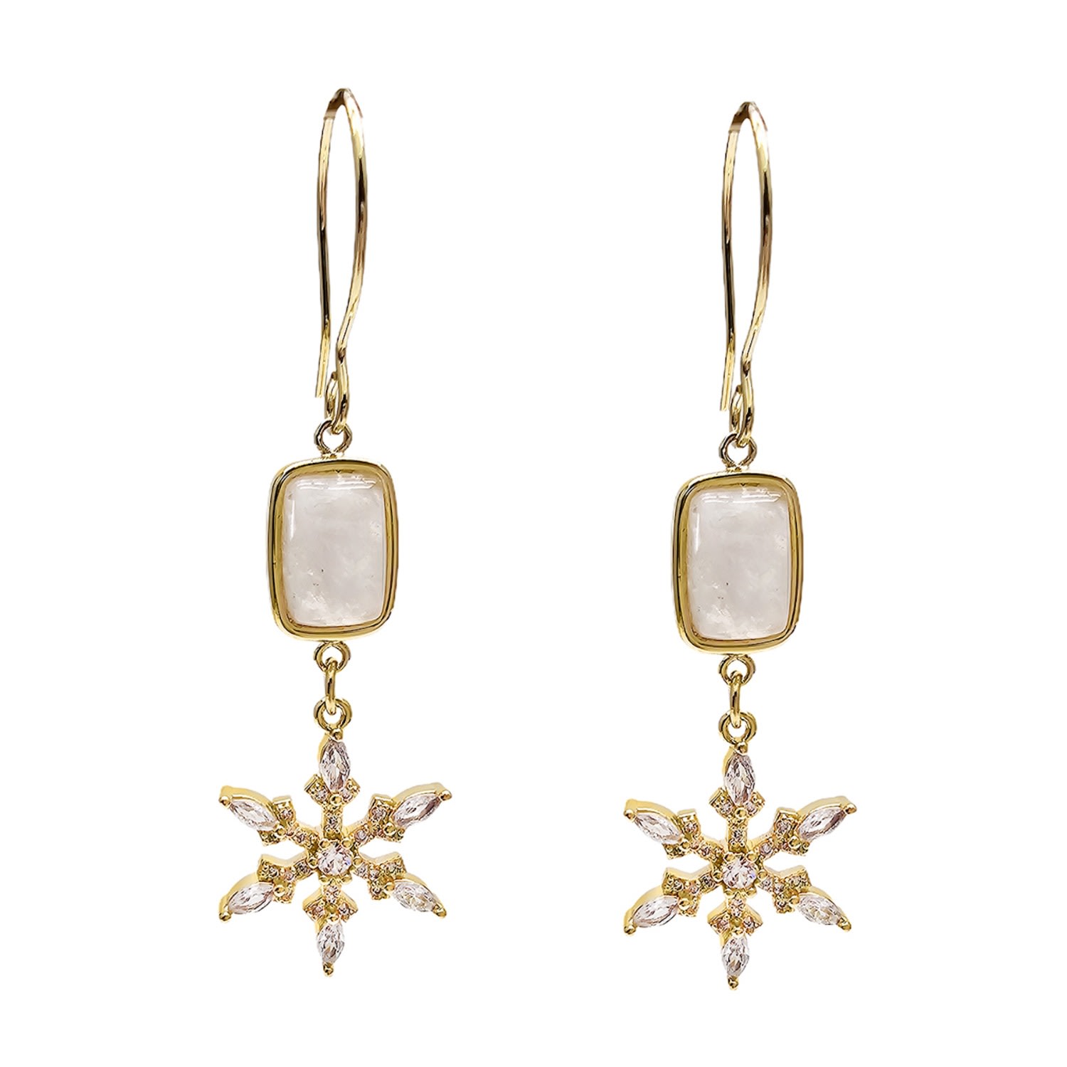 Farra Women's White Moonstone With Snowflake Dangle Earrings