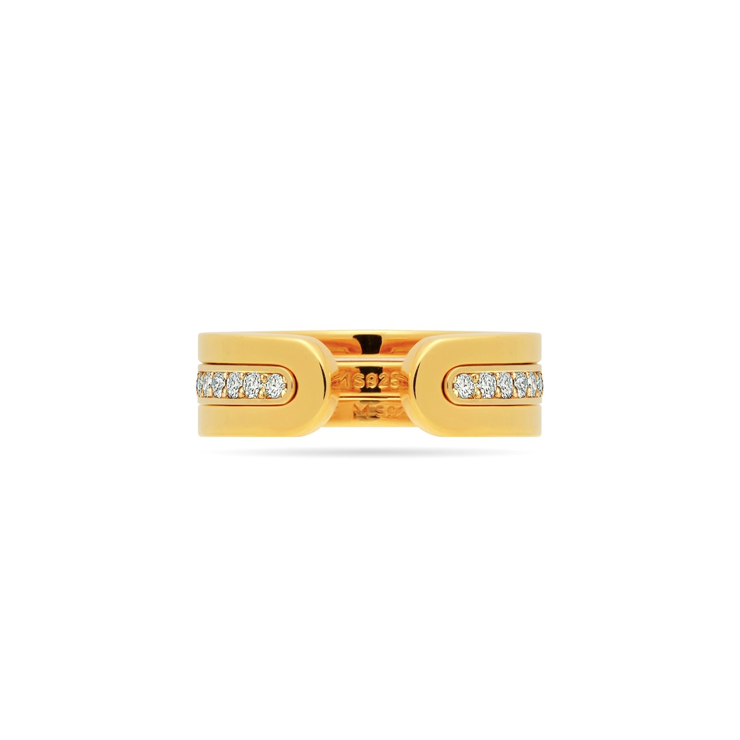 Meulien Modular Thin Band Ring Set With Pave Cz In Gold