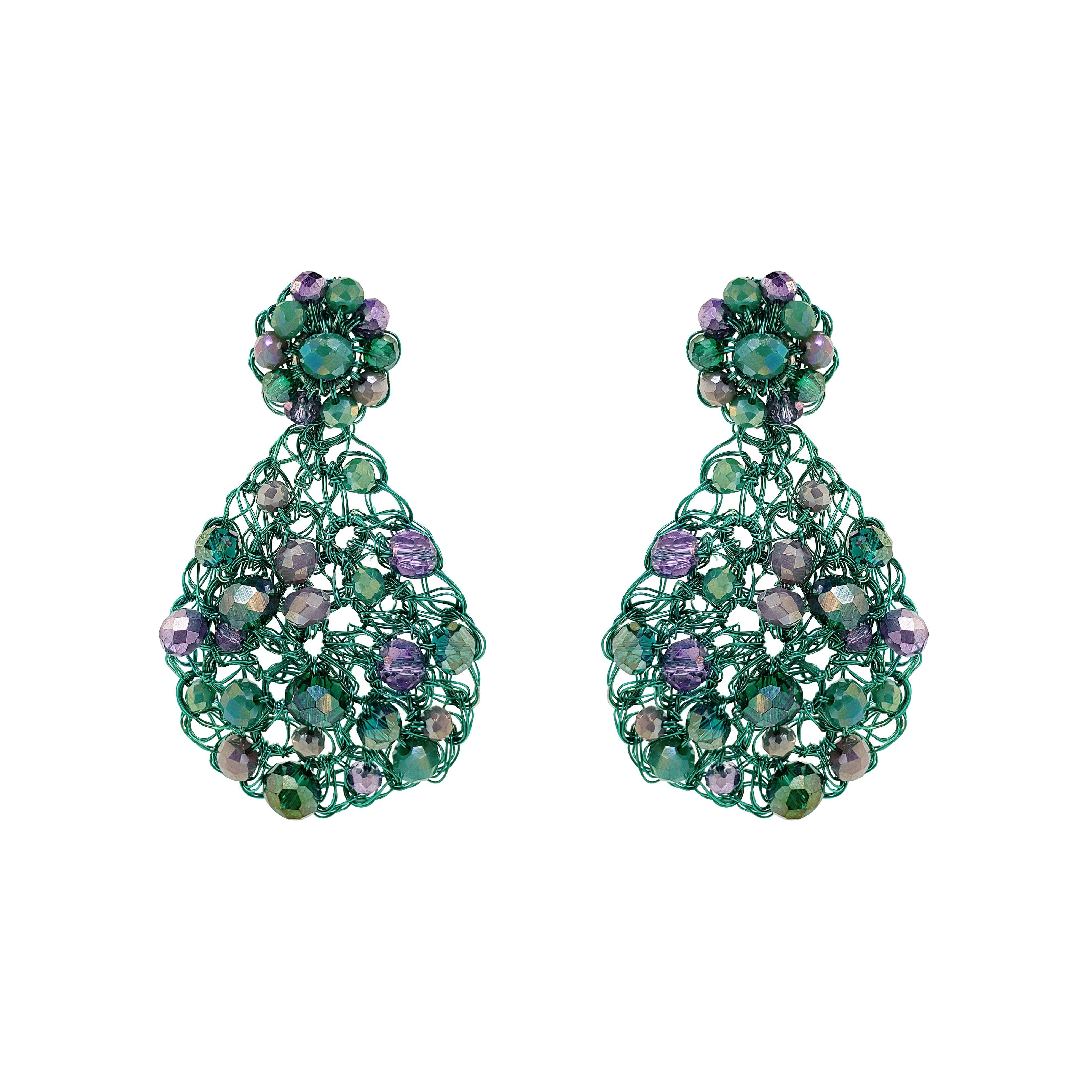 Lavish By Tricia Milaneze Women's Green / Pink / Purple Neon Turquoise Mix Aurora Handmade Crochet Earrings