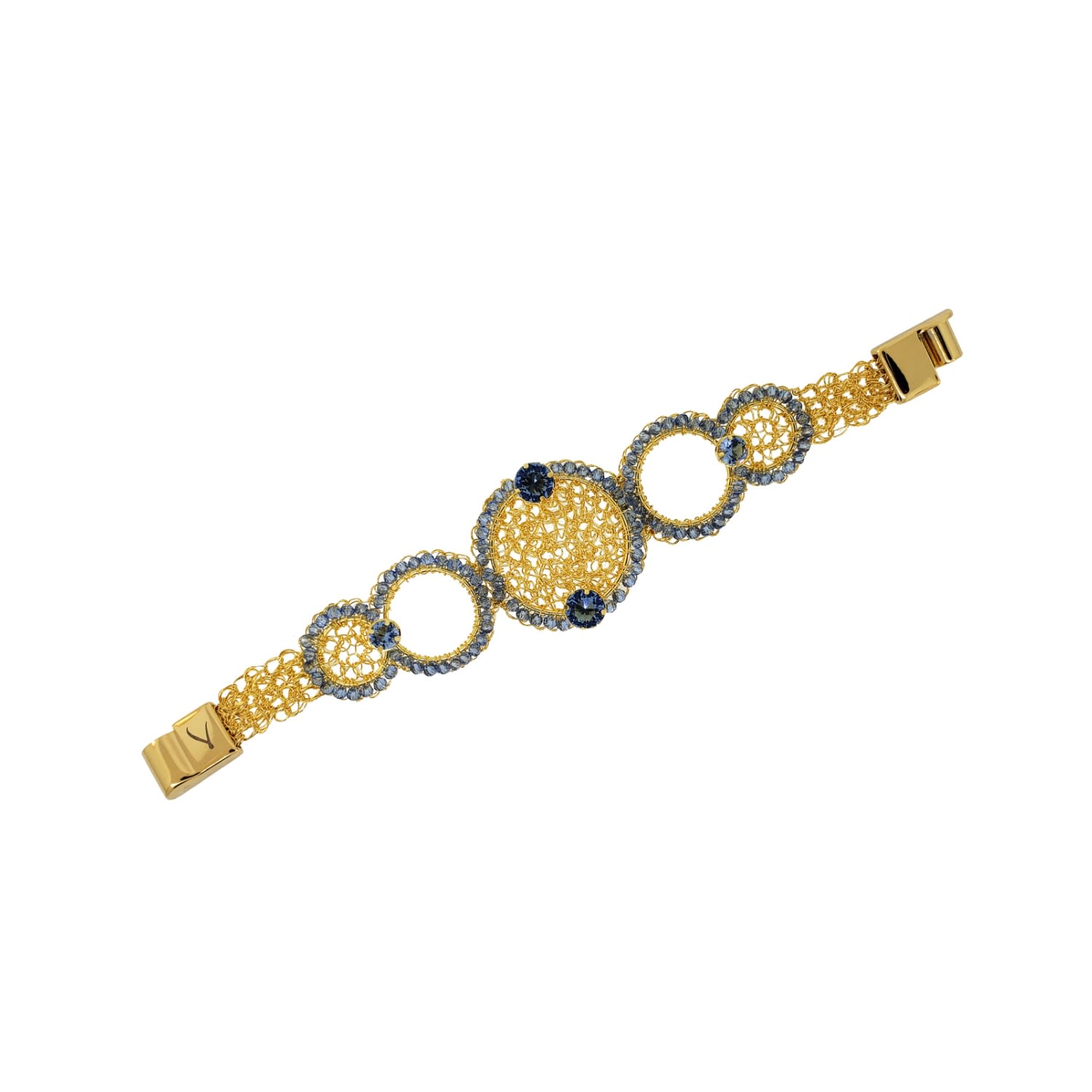Women’s Gold / Blue Sapphire & Gold Prisma Handmade Crochet Bracelet Lavish by Tricia Milaneze