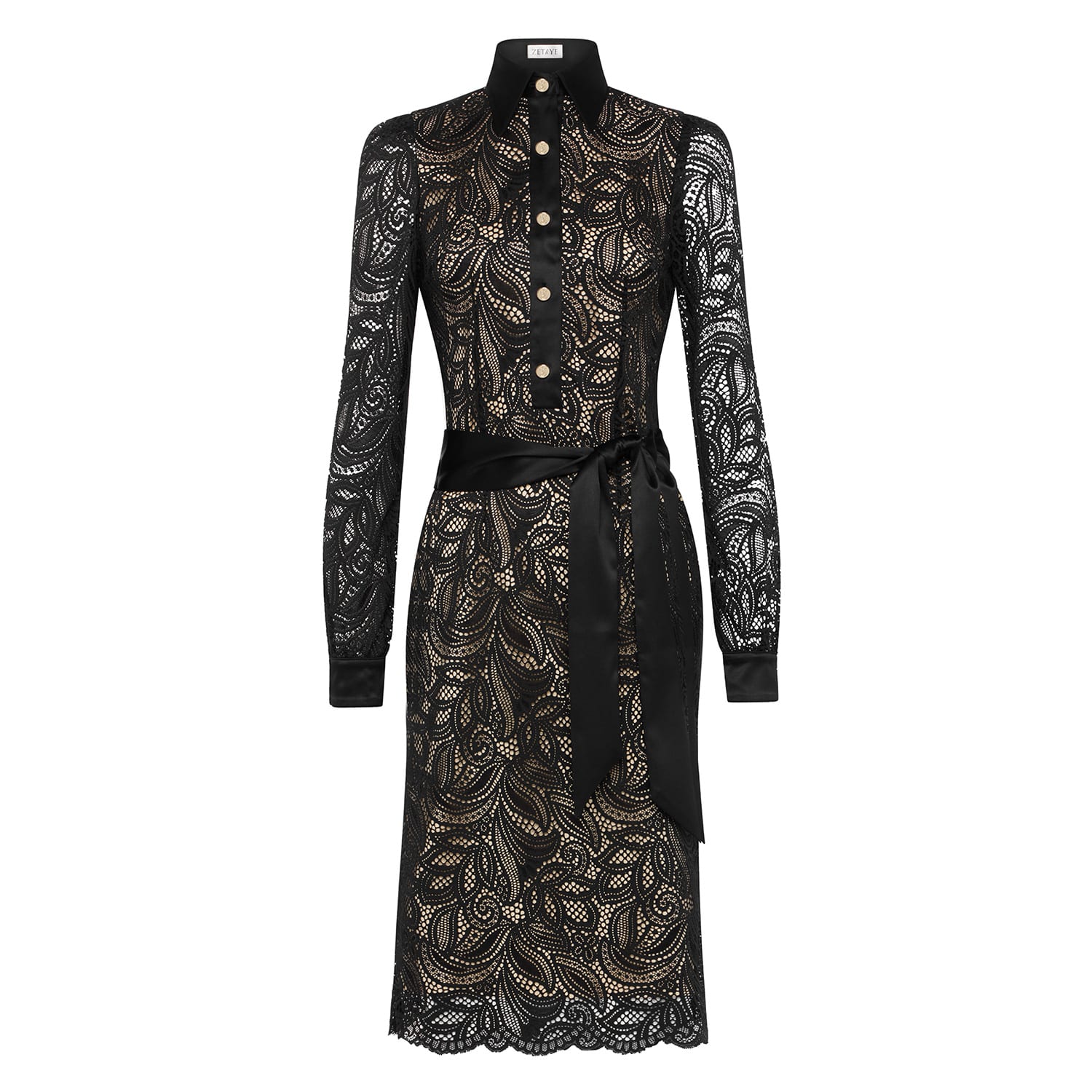 Zetaye Women's Black Lyric Lace Shirt Dress In Black