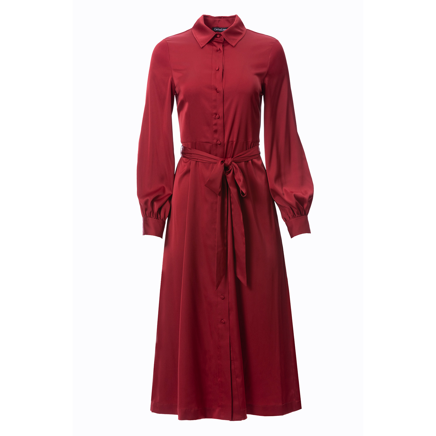 Carloslines Women's Red Button Down Long Sleeve Shirt Dress In Burgundy Solid In Red