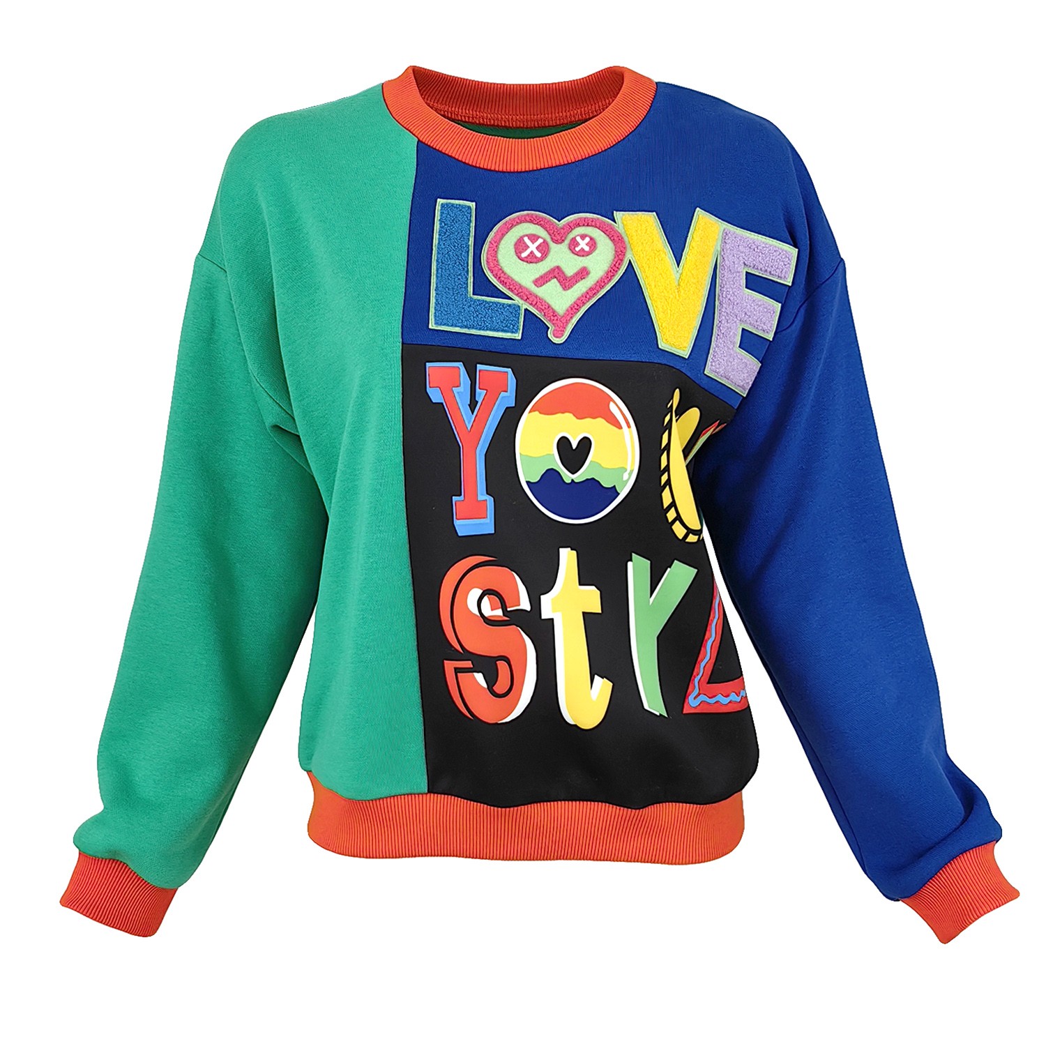 Lalipop Design Women's Love Your Style - Logo Embroidered & Digital Print Colorful Sweatshirt In Multi