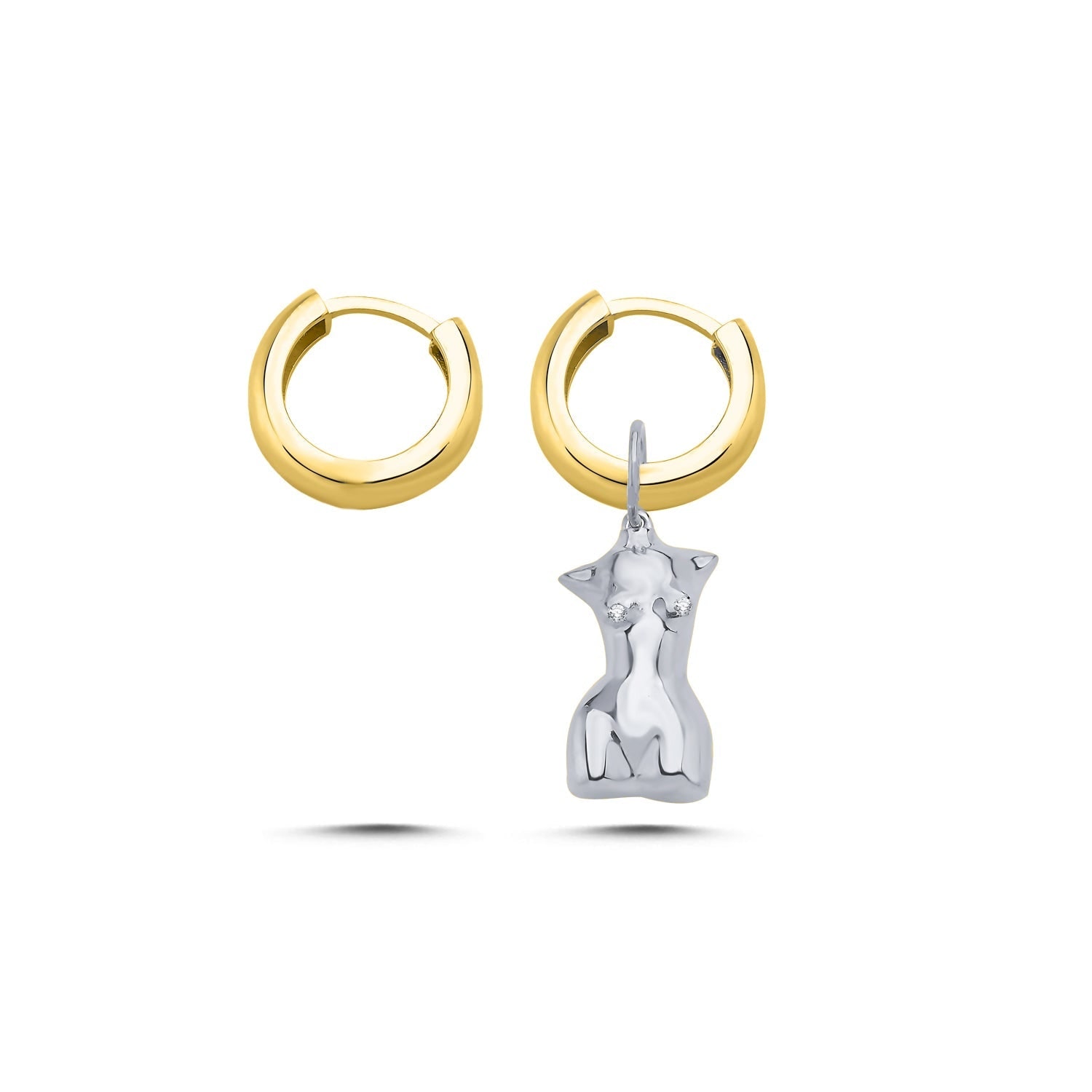Mishka Women's My Girl Huggie Earrings Silver Pendant With Gold Hoop In Silver
