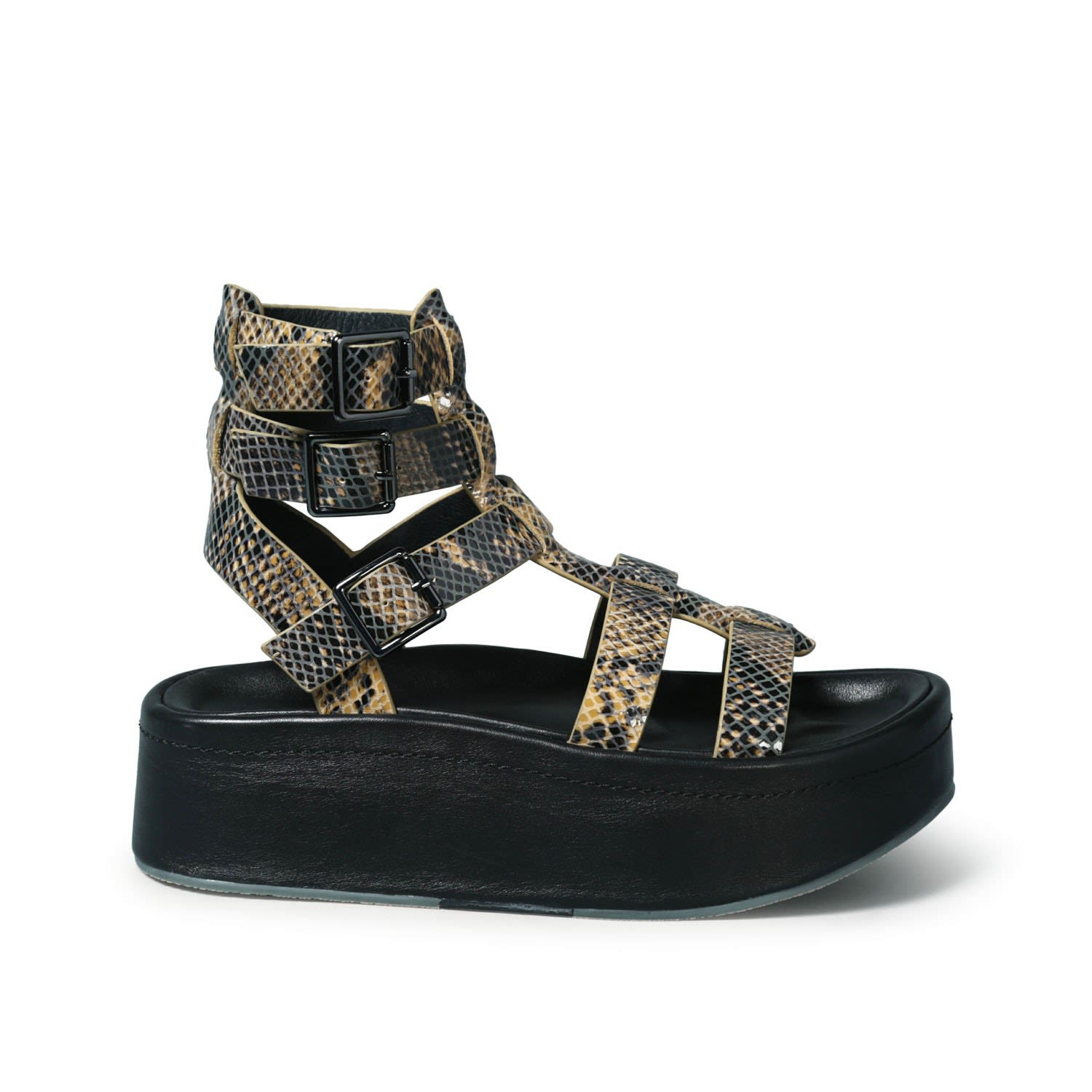 Women’s Neutrals Cruz Gladiator Platform Leather Sandal In Snake Print 5 Uk Rag & Co.