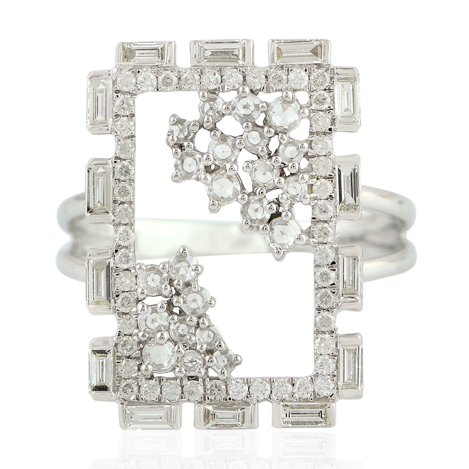 Artisan Women's Designer Baguette Diamond Square Ring In White Gold In Silver
