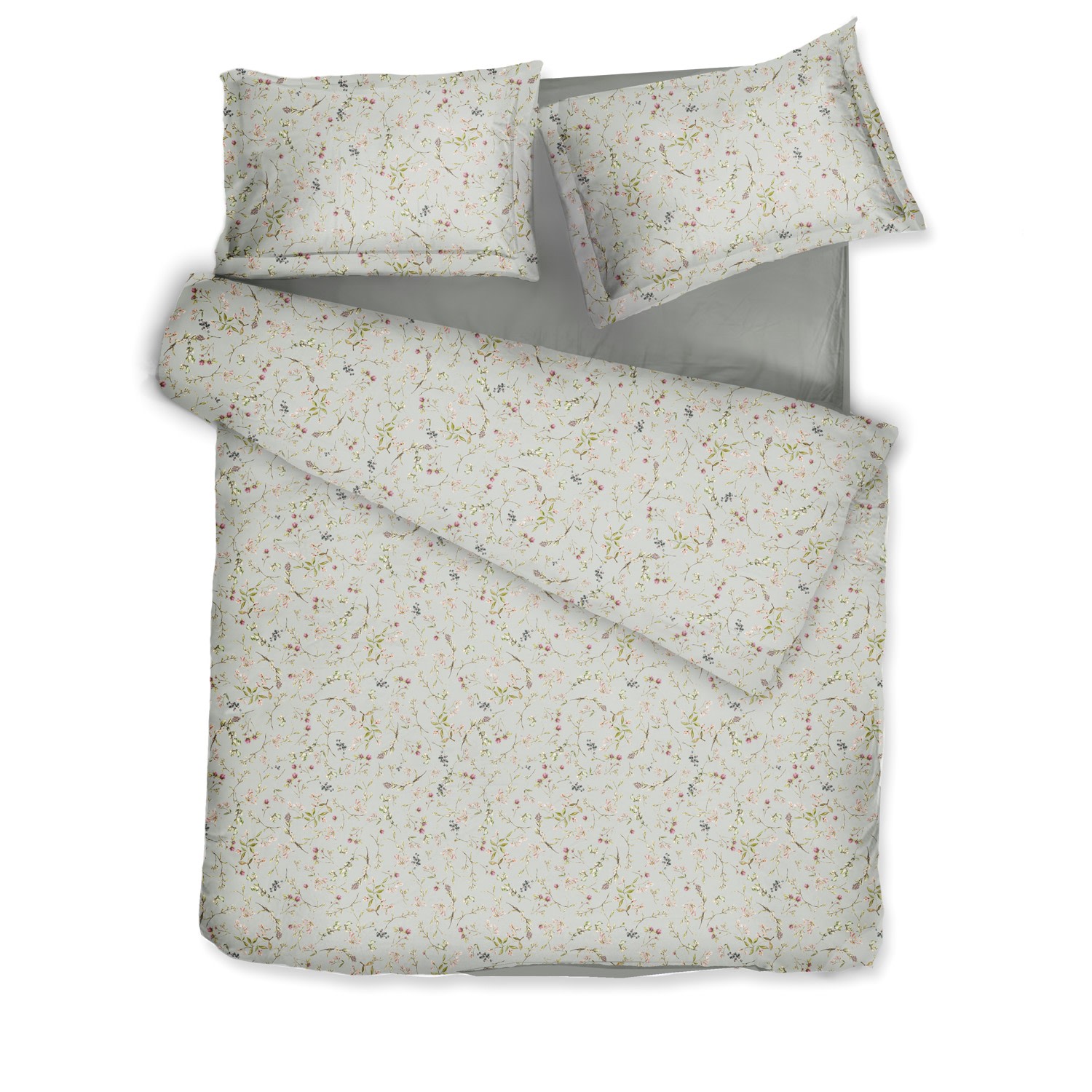 Decoflux Home Sateen Bed Linen Set Herbary Light Grey Us King, Uk Super King