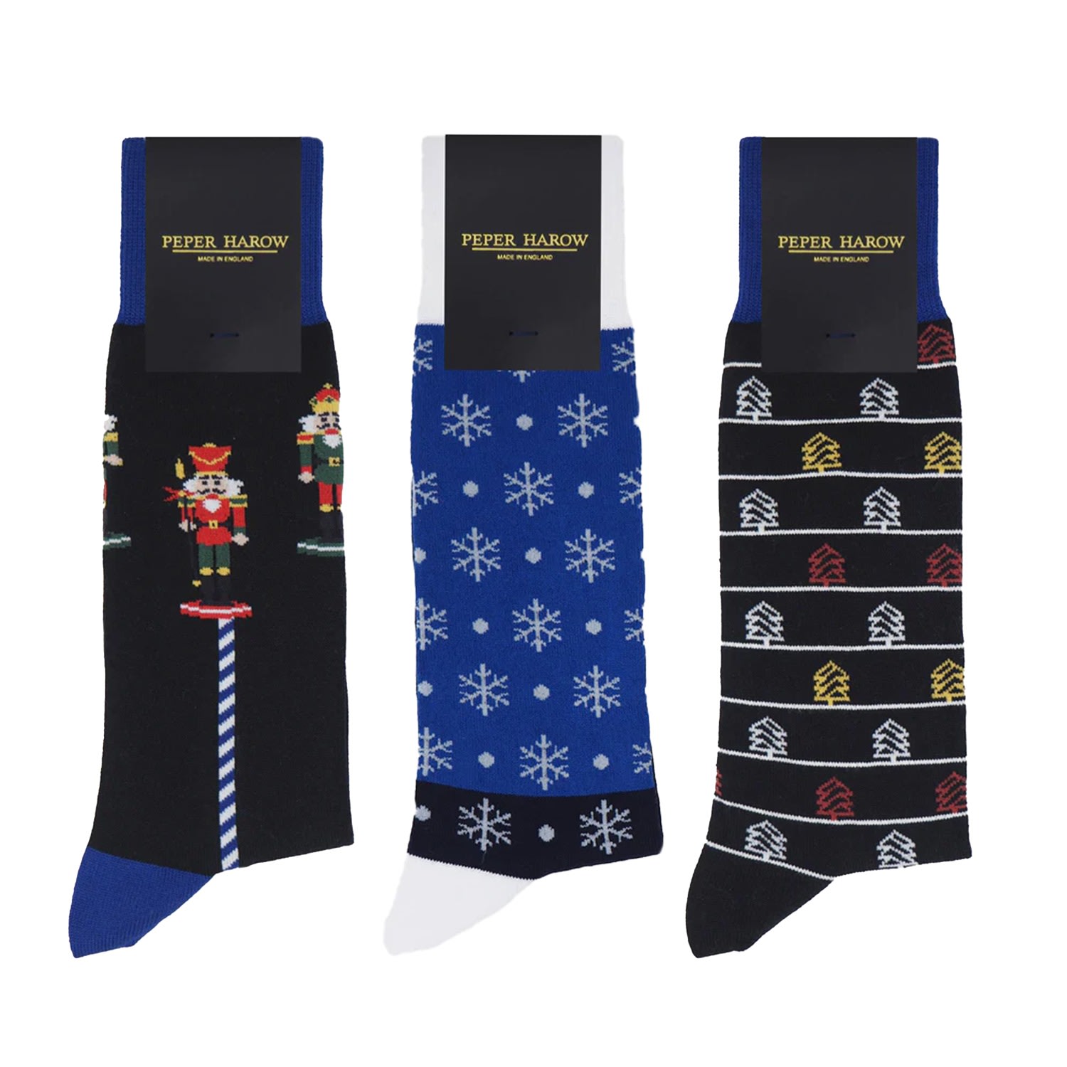 Peper Harow - Made In England Frosty Christmas Men's Socks Three Pack In Black/blue