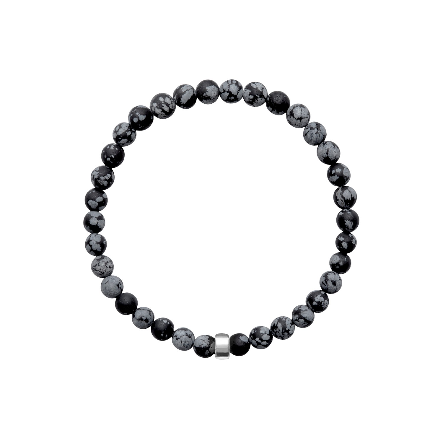 Black / White / Silver Aro Men’s Snowflake Obsidian Bracelet Silver Bead Ora Pearls