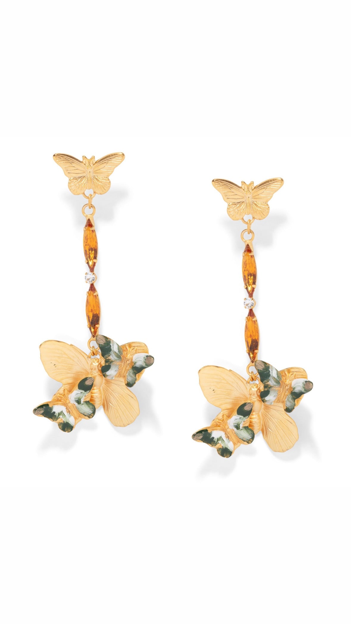 The Pink Reef Women's Yellow  Hand Painted Oscar Mid Flight Butterfly Earring In Gold