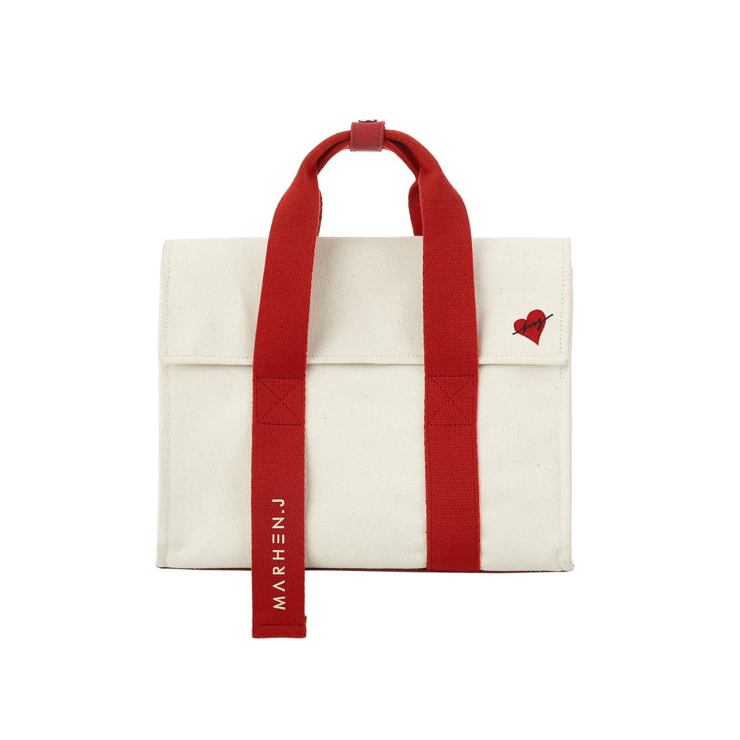 Women’s White / Red Canvas Shoulder Bag - Roy Mini - Heart Signal Marhen. j