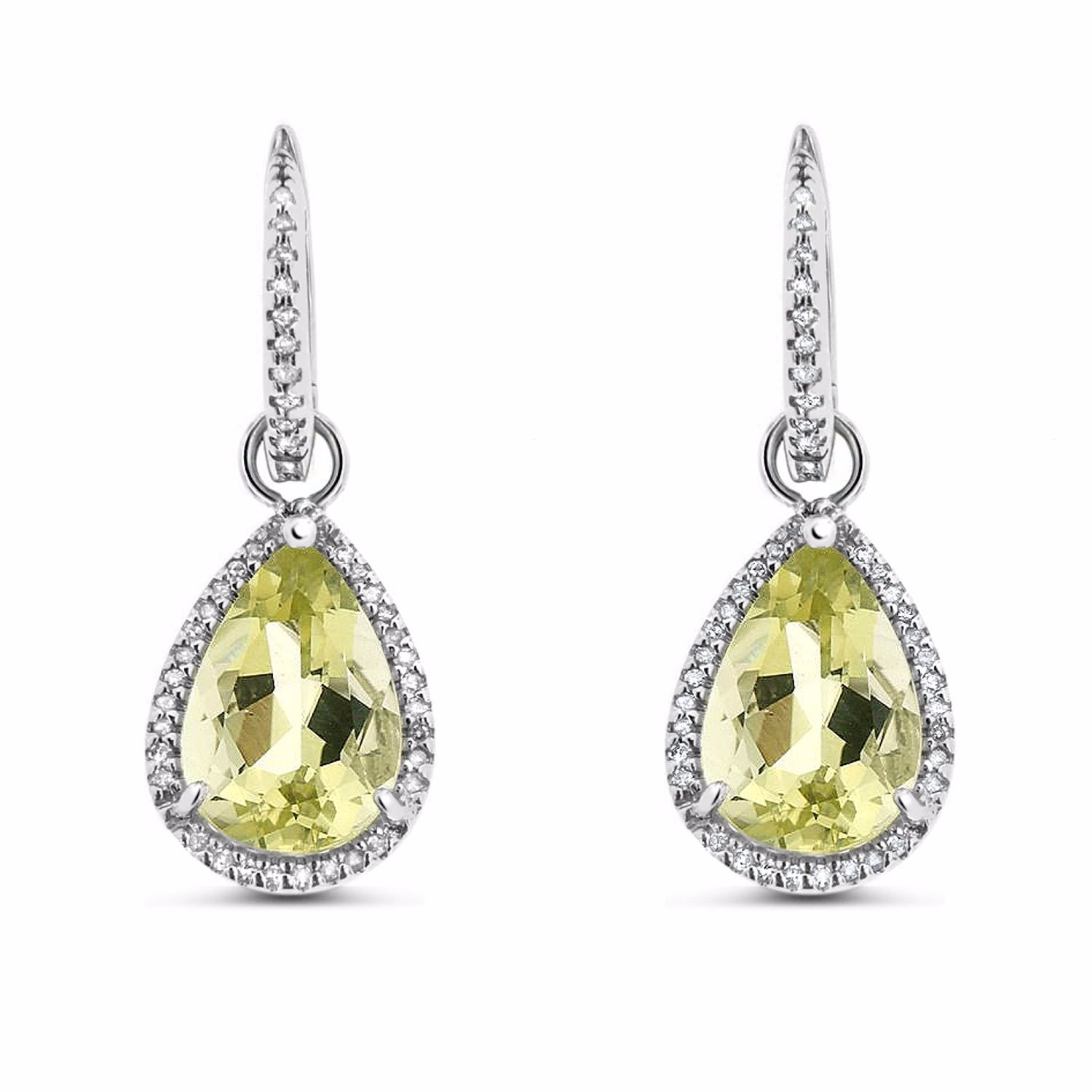 Women’s Green / Silver Drop Earrings 14K White Gold Cosanuova