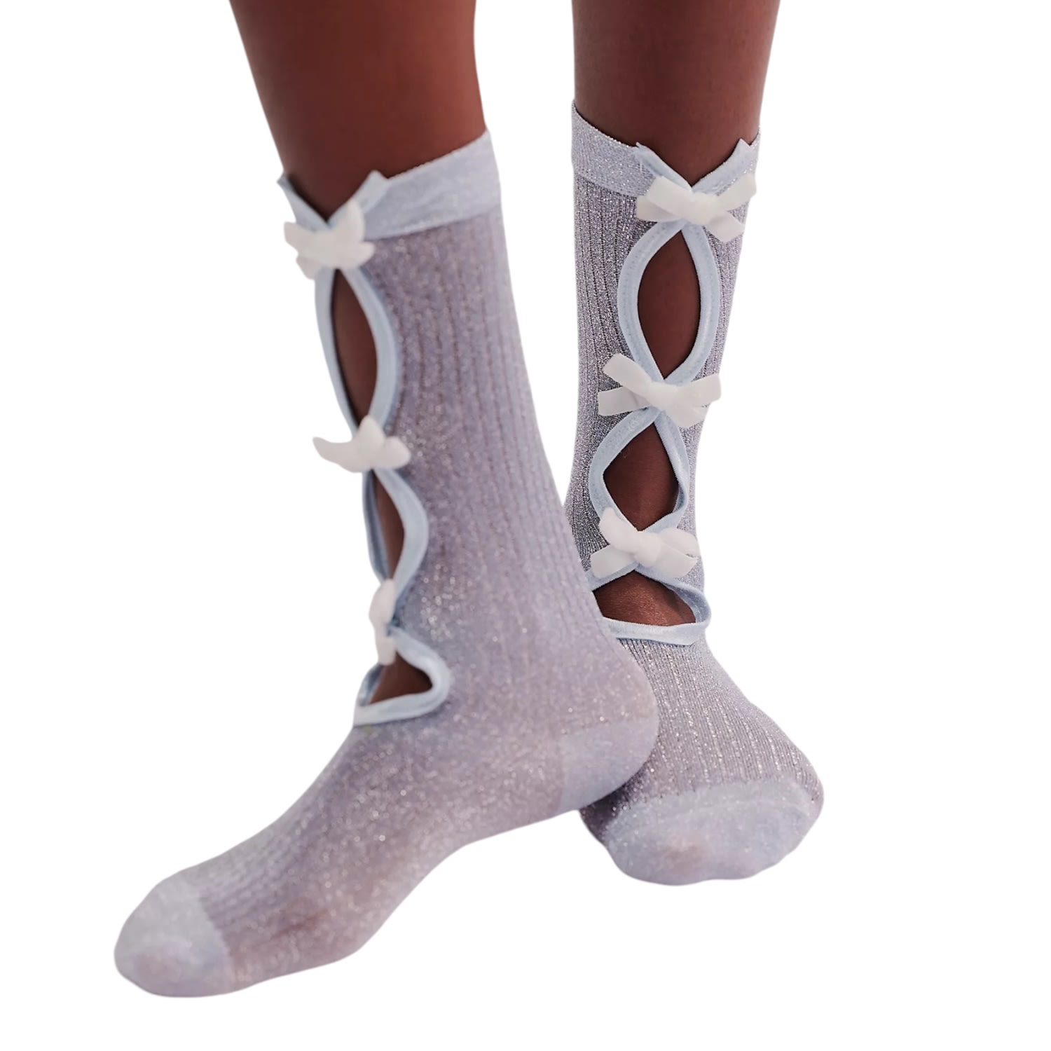 High Heel Jungle By Kathryn Eisman Women's Lurex Velvet Bow Socks White In White