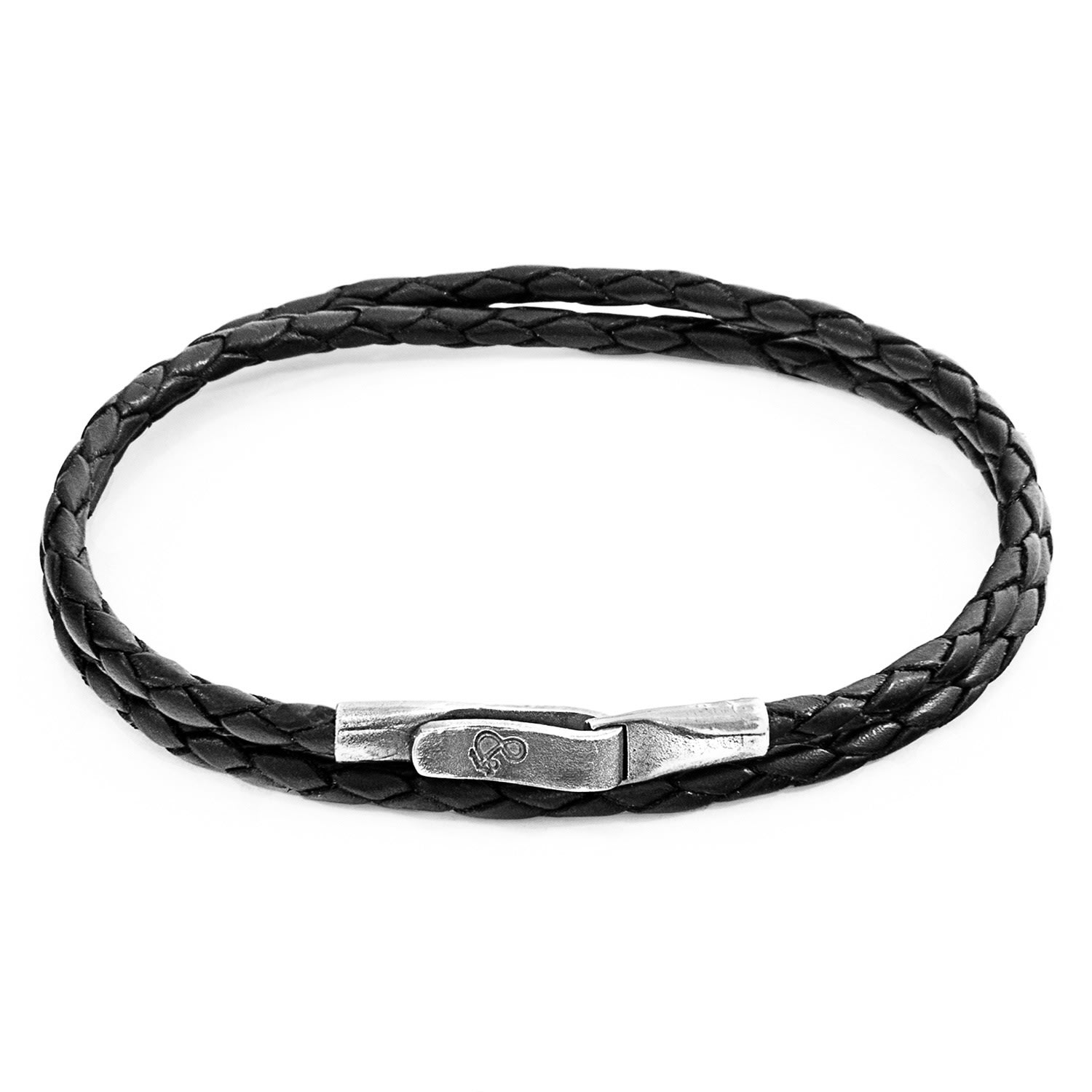 Men’s Silver / Black Coal Black Liverpool Silver & Braided Leather Bracelet Anchor & Crew