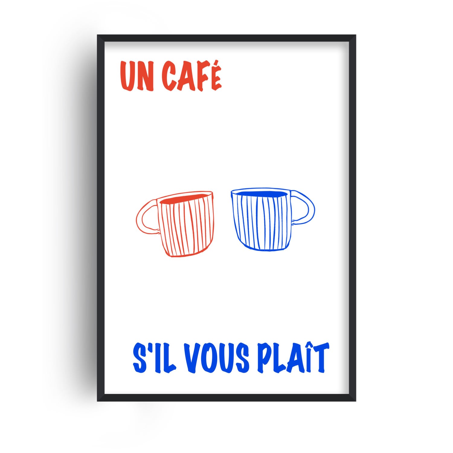 Fanclub Red / Blue Un Cafe French Coffee Kitchen Retro Inspired Giclée Art Print A2 In Red/blue