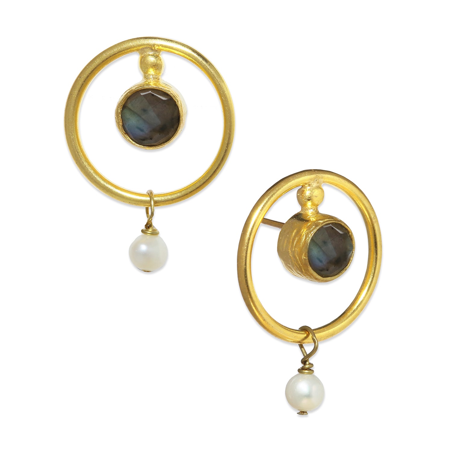 Ottoman Hands Women's Gold Cora Labradorite & Pearl Drop Stud Earrings