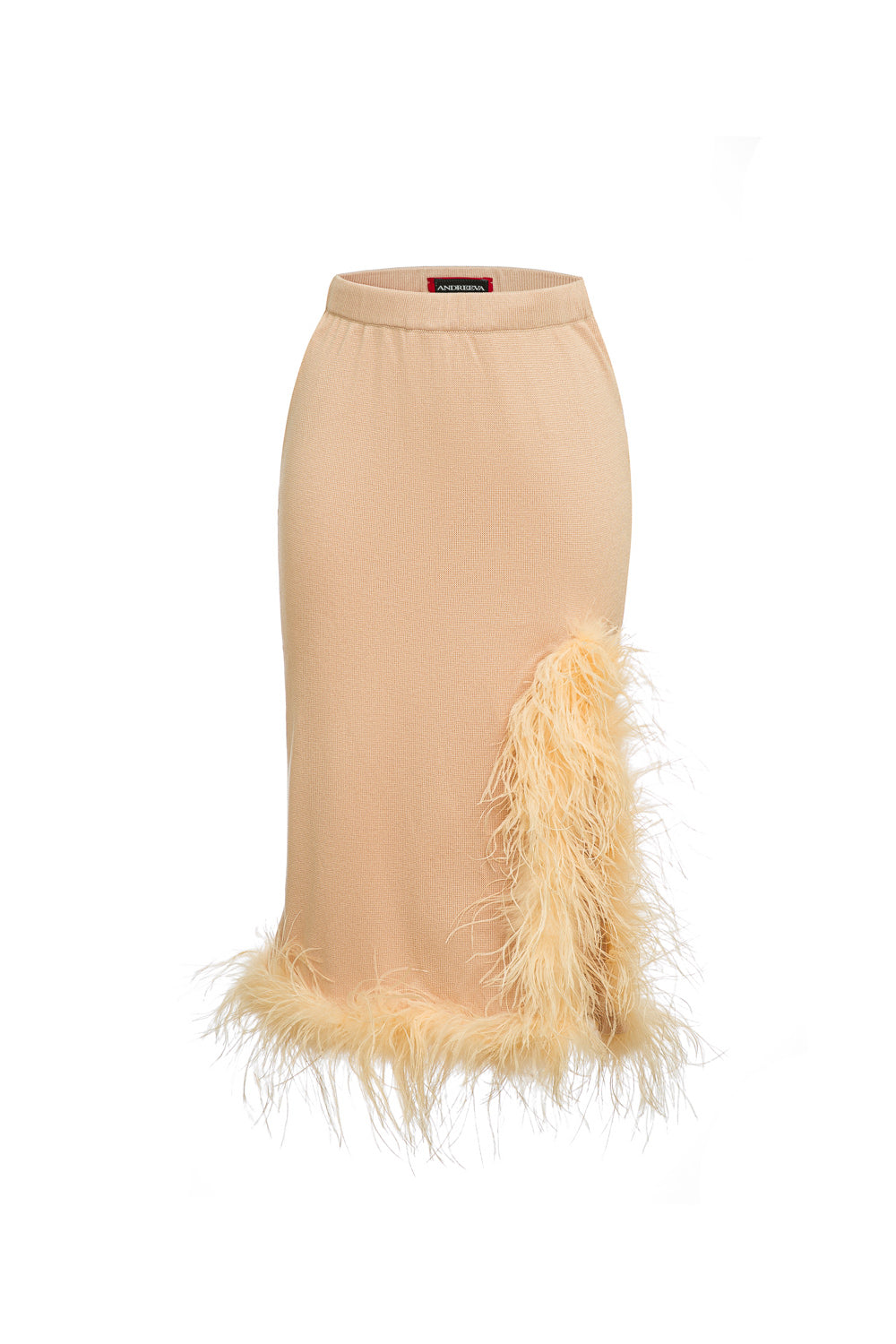 Andreeva Peach Knit Skirt-dress With Feathers In Rose Gold