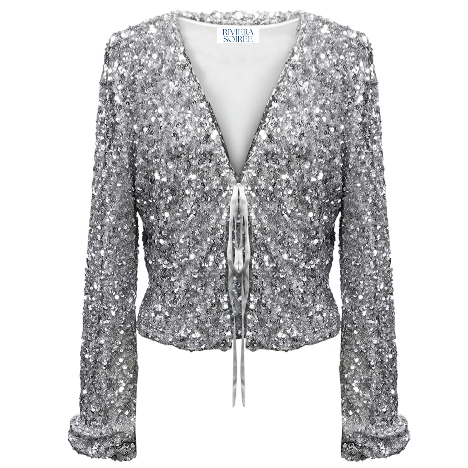 Women's Silver Joyce Sequins Tie-Front Jacket | Extra Small | Riviera Soirée