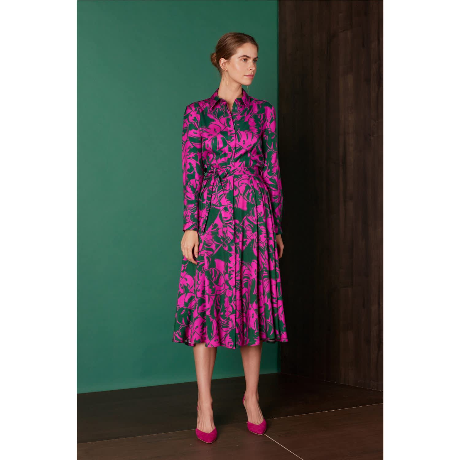 pink green floral dress