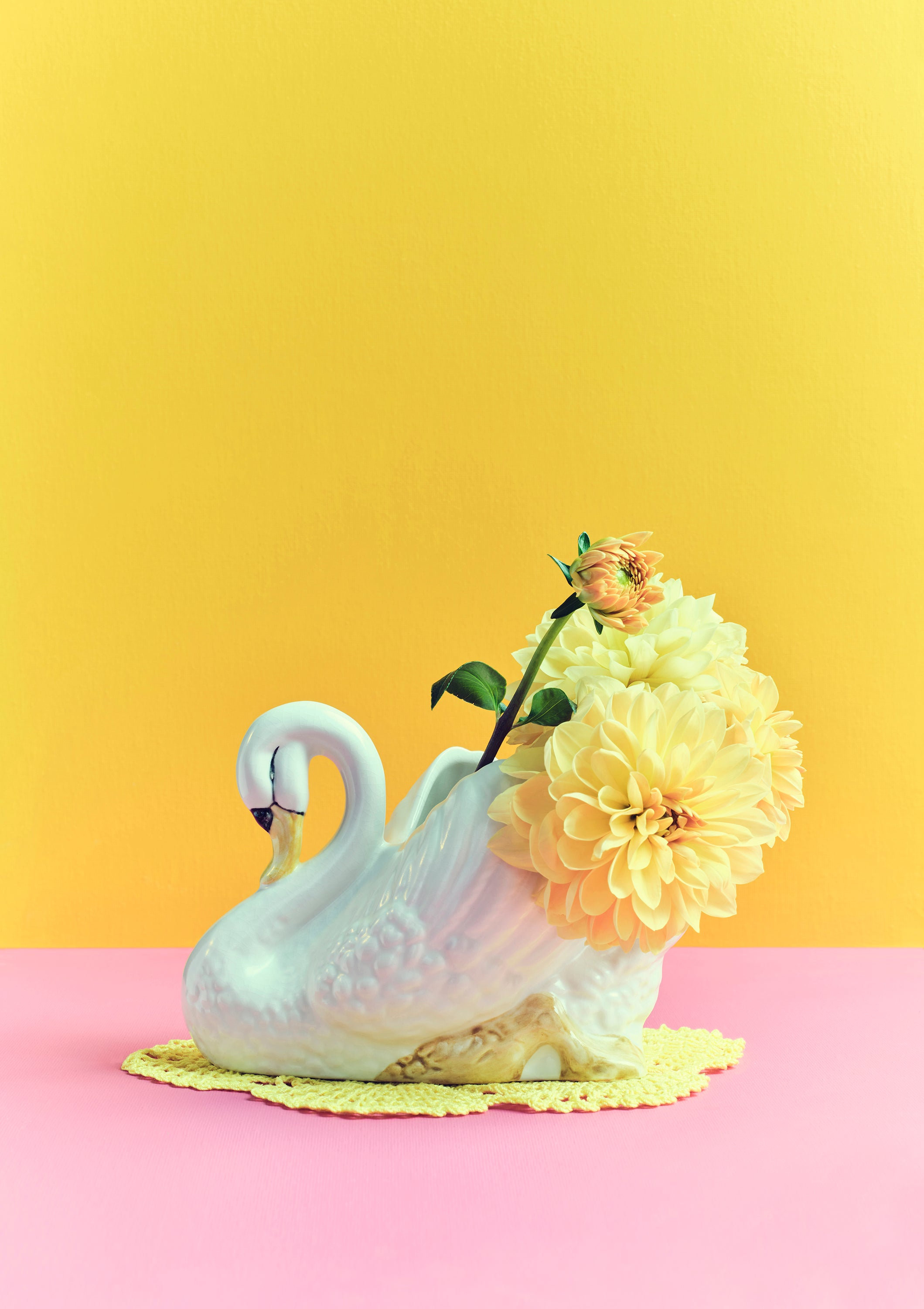 Ornament Art Pink / Purple / Yellow Nana's House, Swan Planter Giclée Photo Print