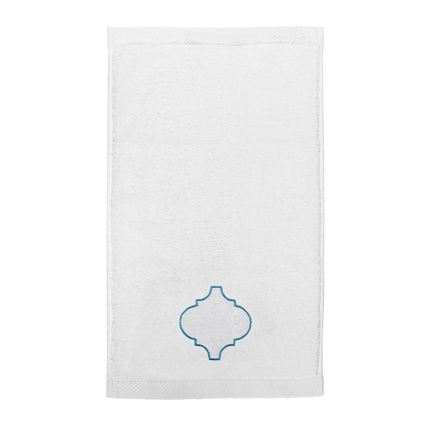Km Home Collection White Turqoise Catena Embroidery Hand Towel In Multi
