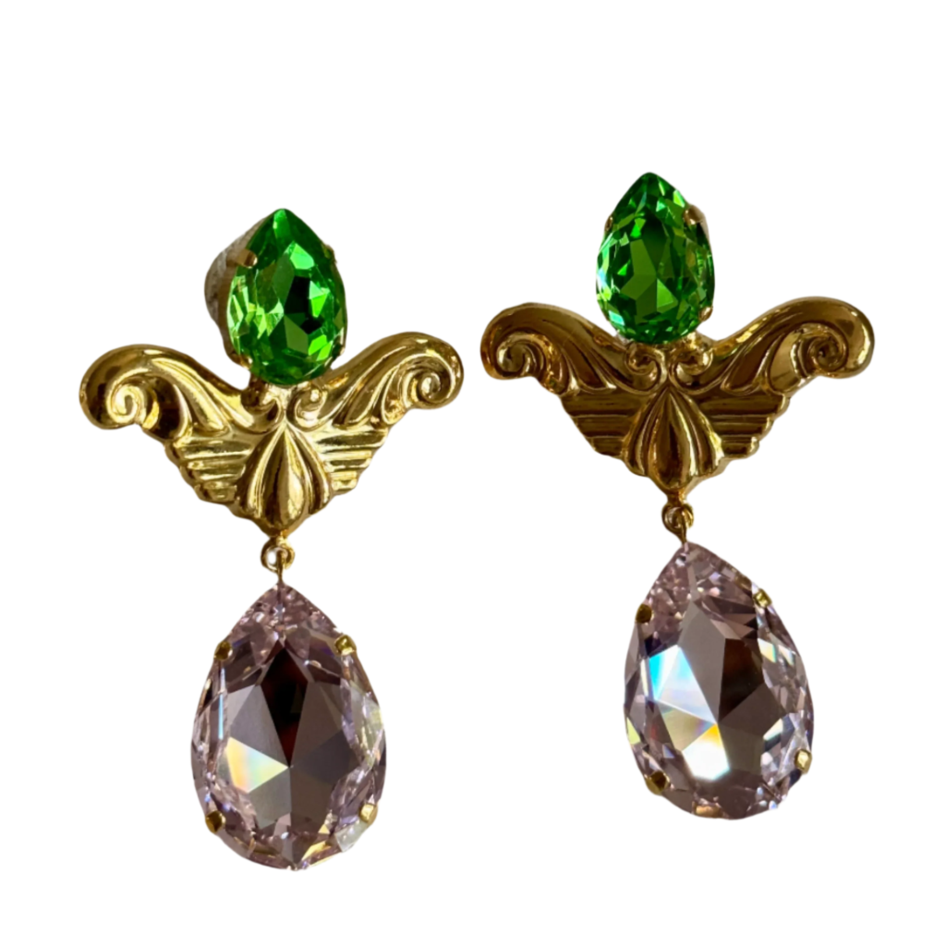Laura Gray Women's Gold / Pink Large Pink & Green Tear Drop Post Earrings In Multi